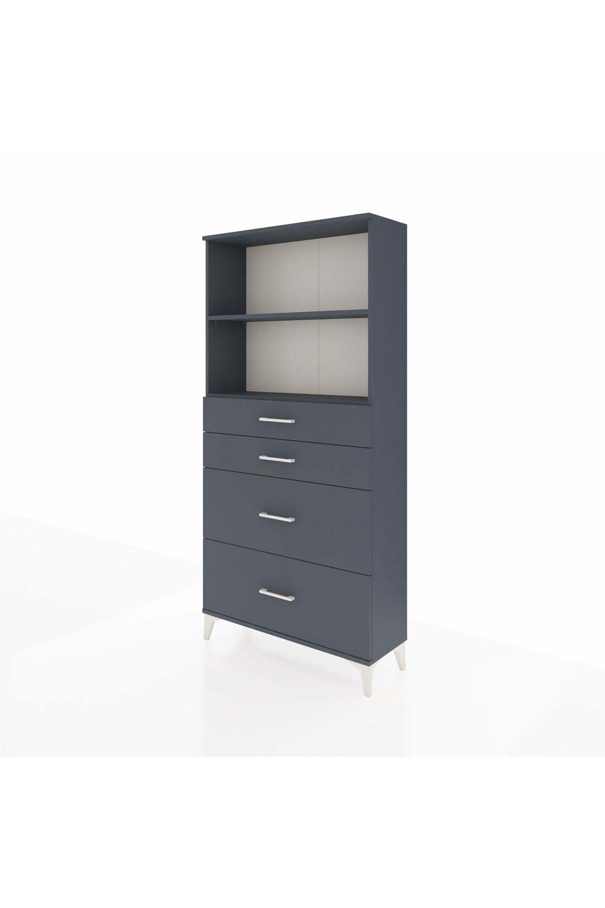 Arges Dolap 2 Raflı 4 Çekmeceli 88x30x182 Antrasit-Antrasit