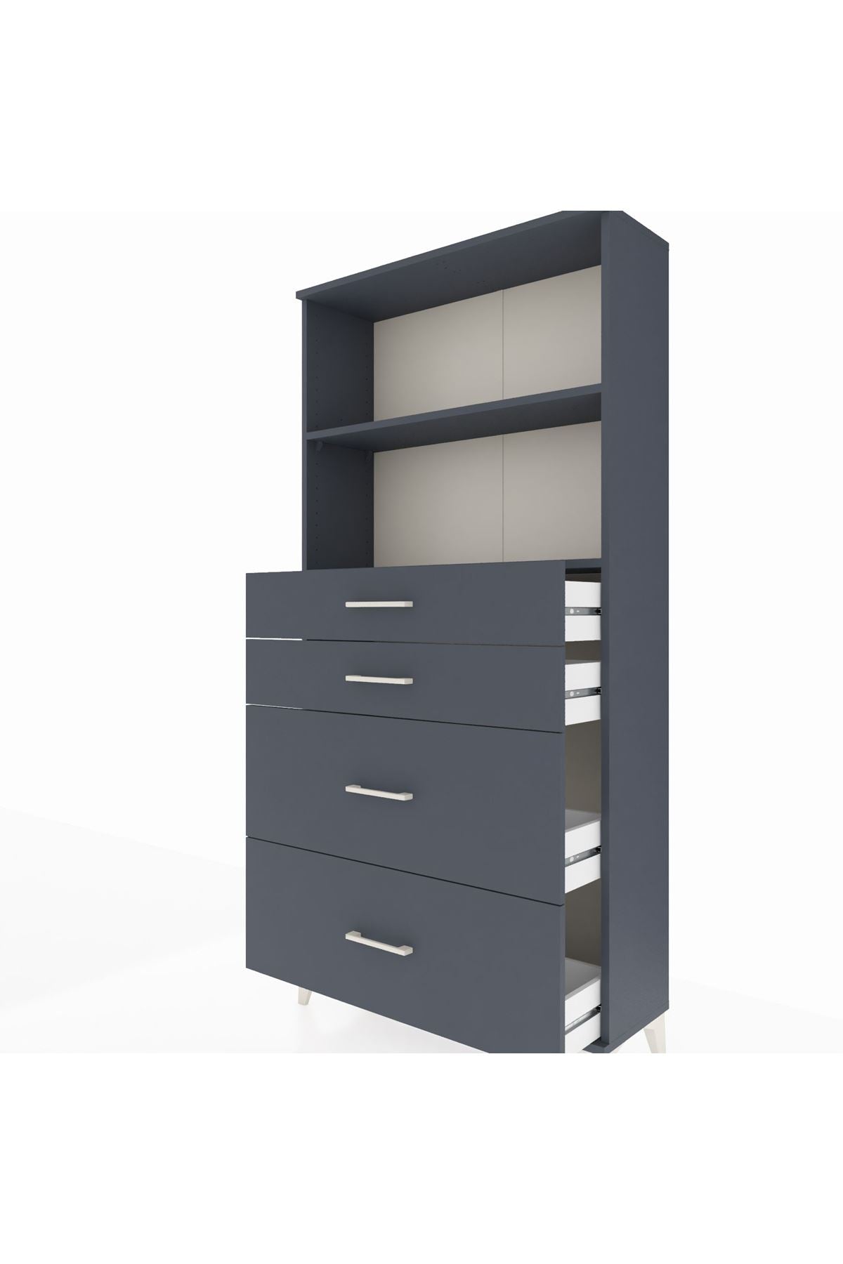 Arges Dolap 2 Raflı 4 Çekmeceli 88x30x182 Antrasit-Antrasit