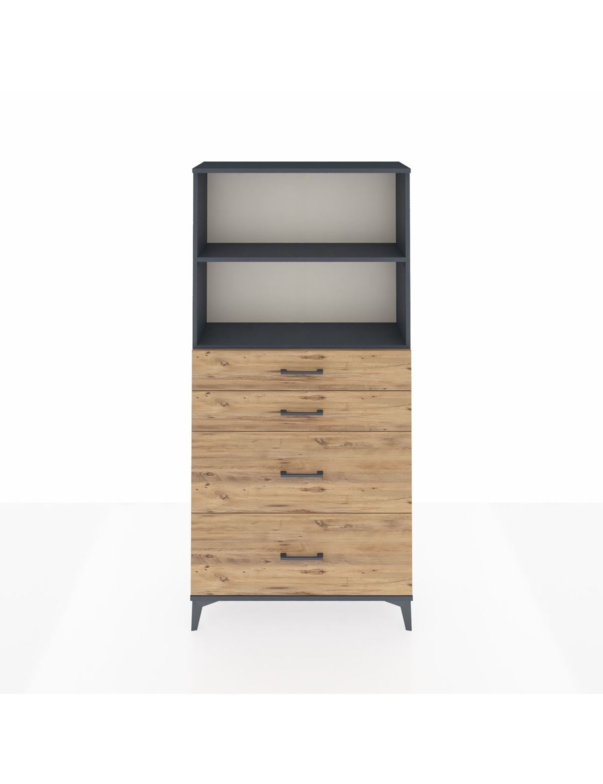 Arges Dolap 2 Raflı 4 Çekmeceli 88x30x182 Antrasit-Çam