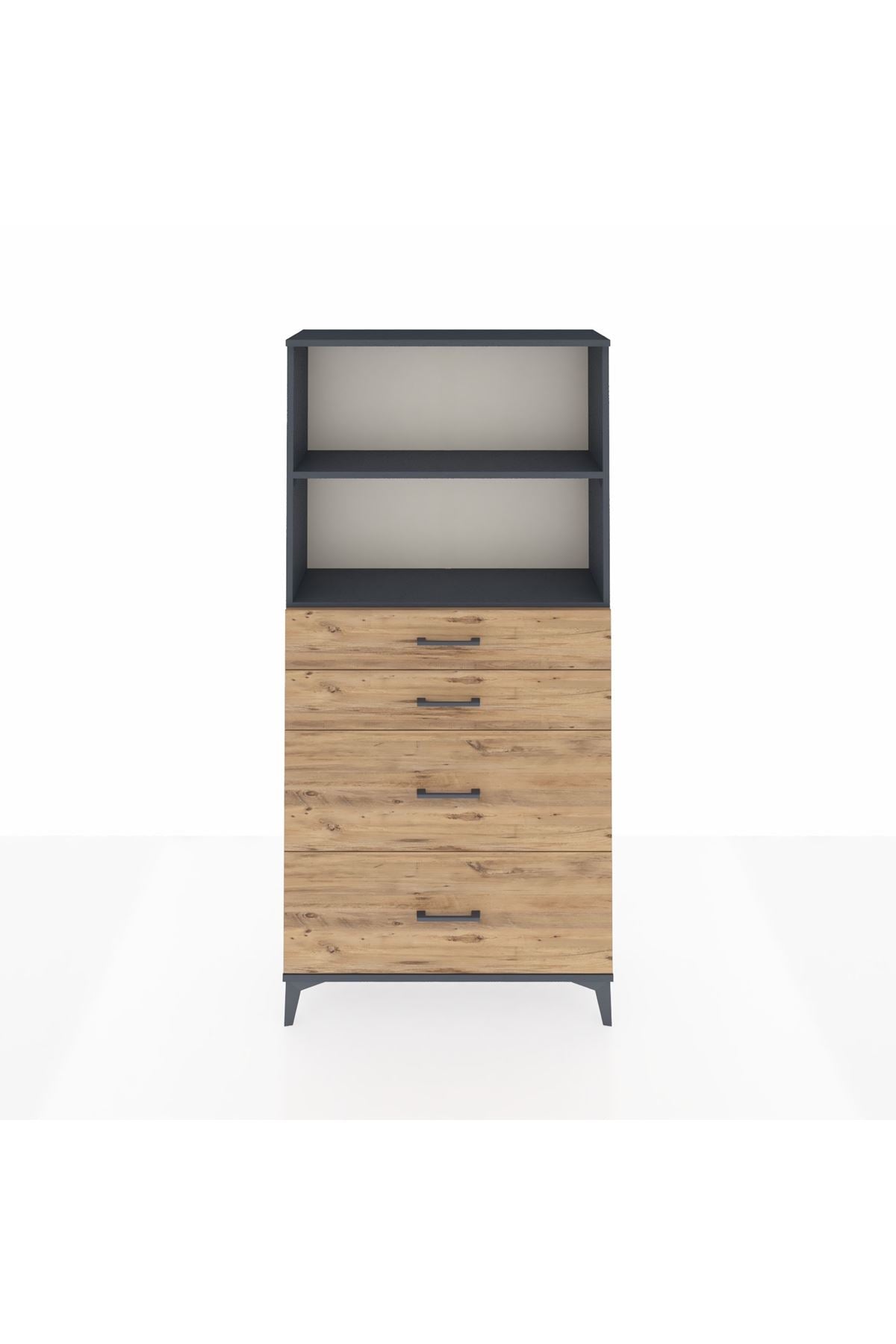 Arges Dolap 2 Raflı 4 Çekmeceli 88x30x182 Antrasit-Çam