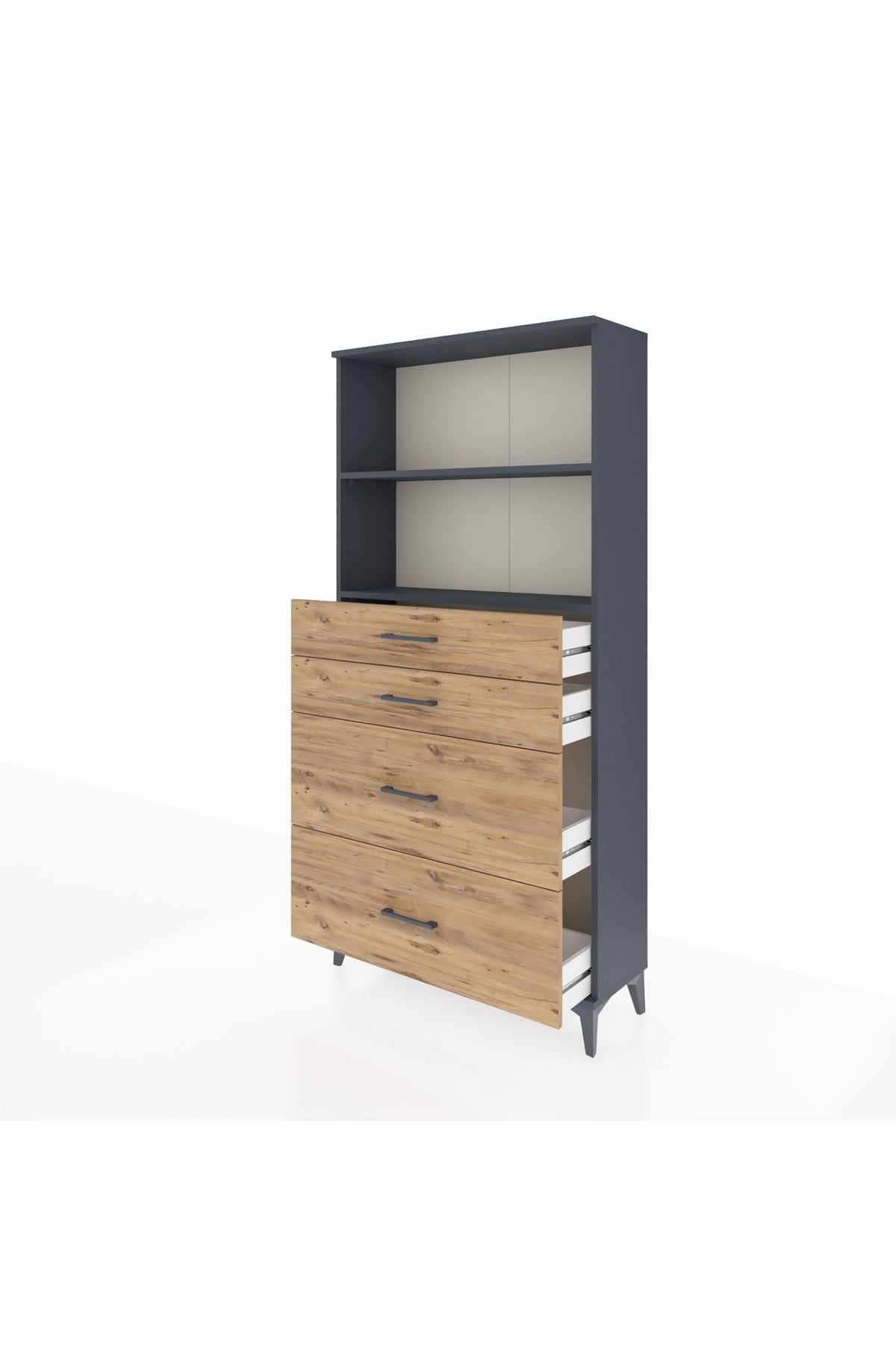 Arges Dolap 2 Raflı 4 Çekmeceli 88x30x182 Antrasit-Çam