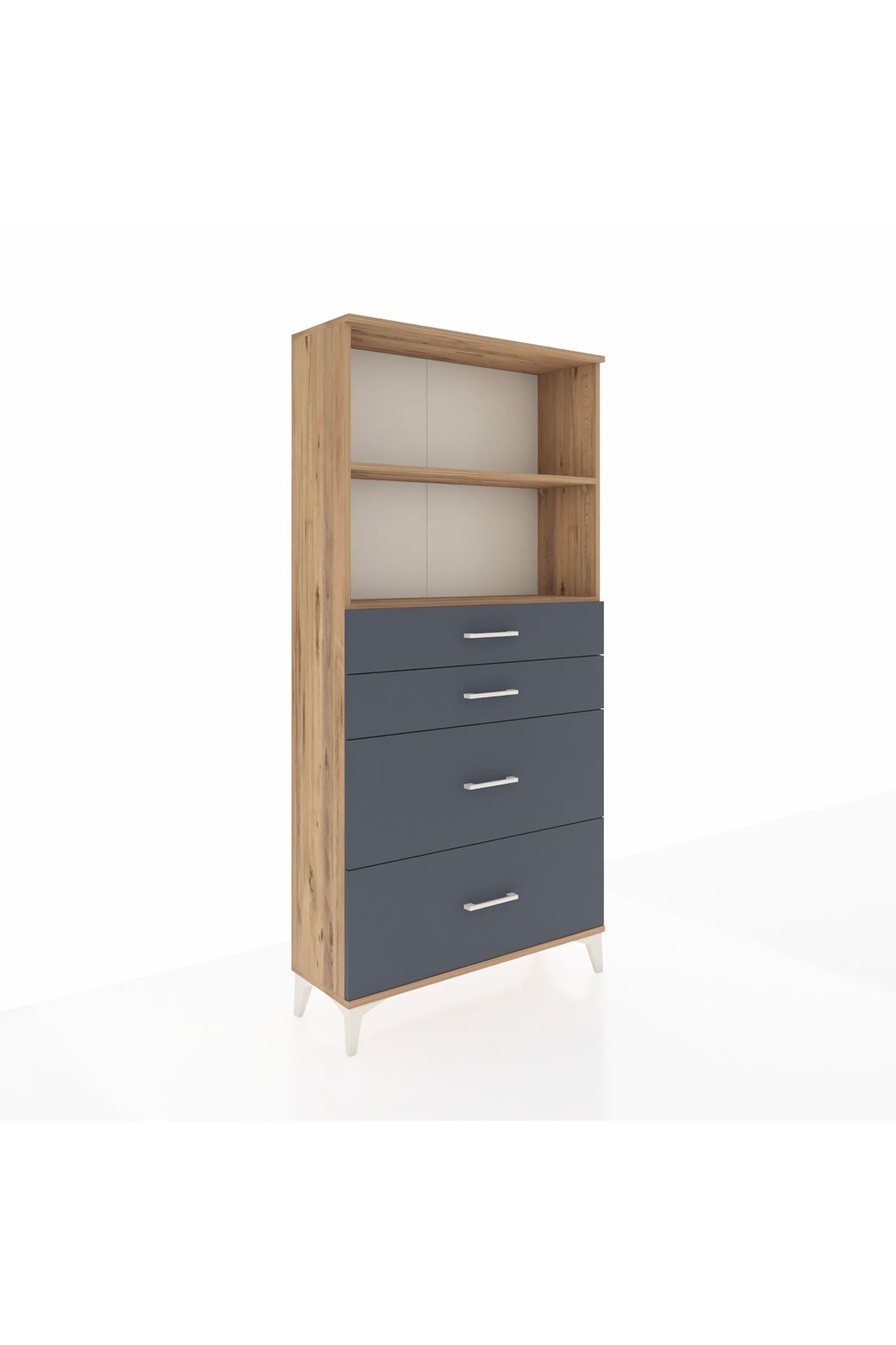 Arges Dolap 2 Raflı 4 Çekmeceli 88x30x182 Çam-Antrasit