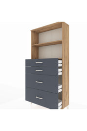 Arges Dolap 2 Raflı 4 Çekmeceli 88x30x182 Çam-Antrasit