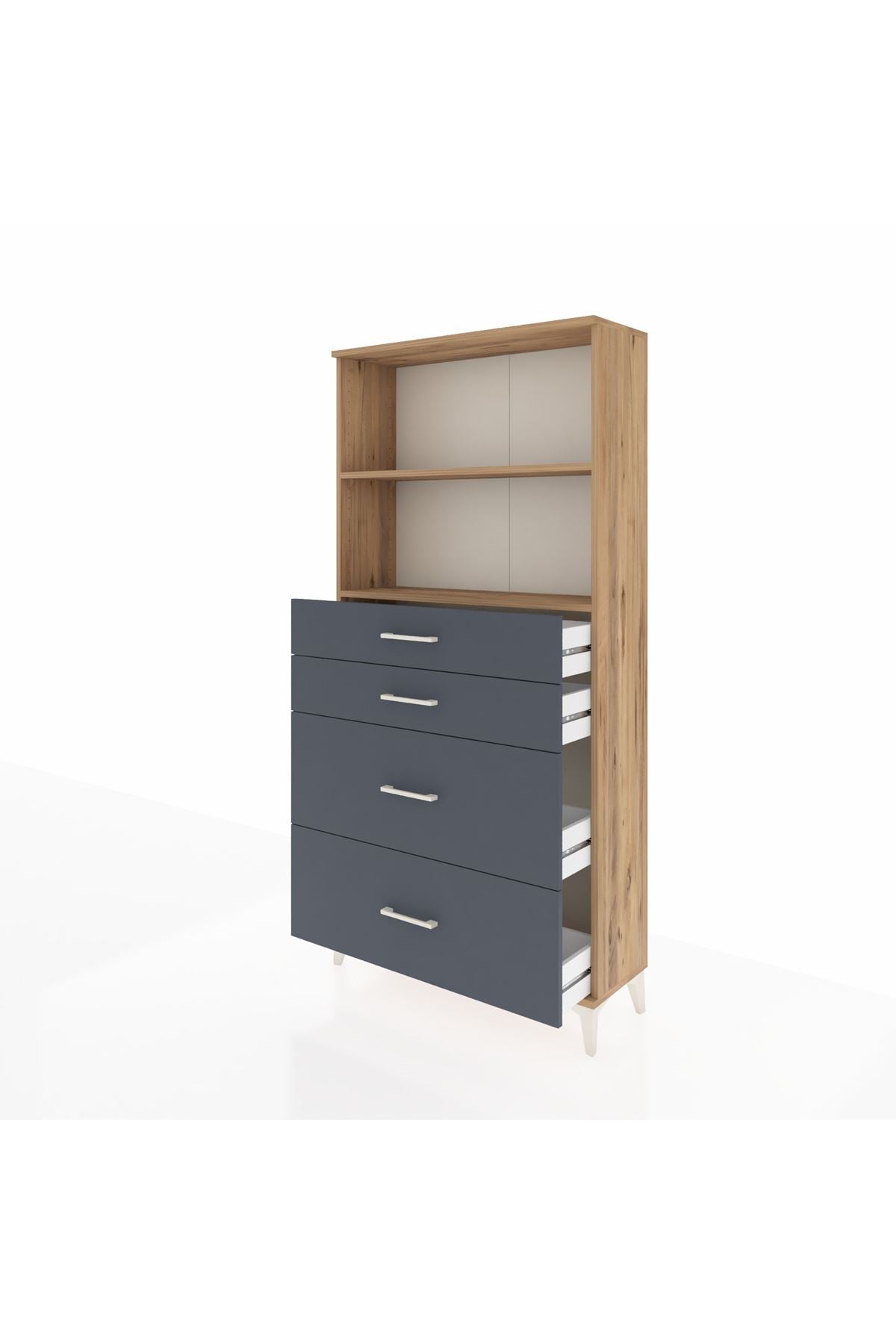 Arges Dolap 2 Raflı 4 Çekmeceli 88x30x182 Çam-Antrasit