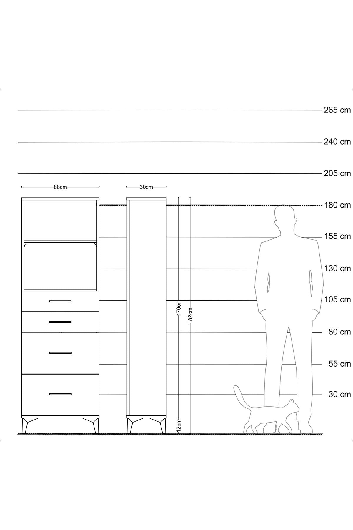 Arges Dolap 2 Raflı 4 Çekmeceli 88x30x182 Çam-Antrasit