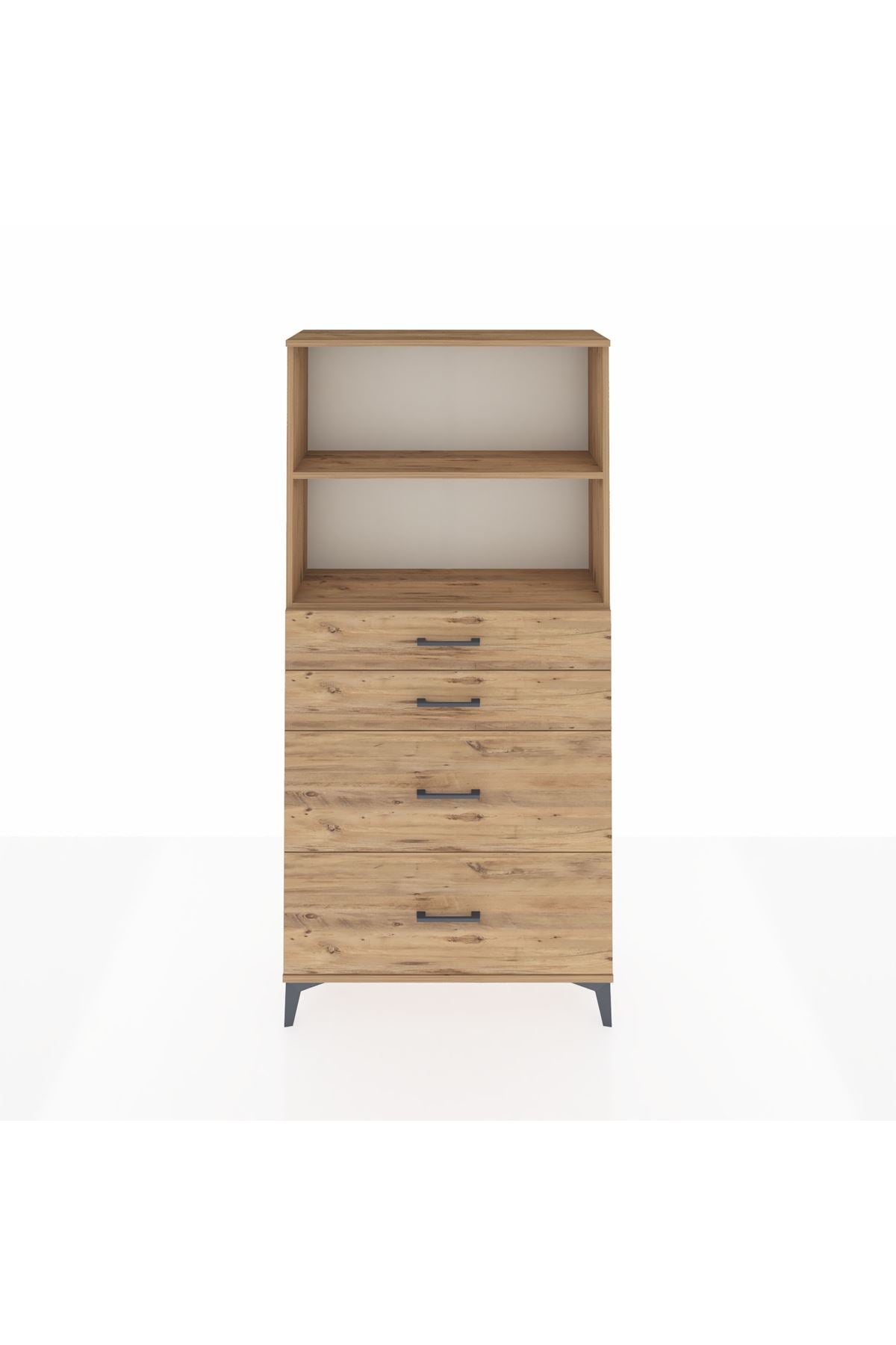 Arges Dolap 2 Raflı 4 Çekmeceli 88x30x182 Çam-Çam