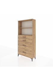 Arges Dolap 2 Raflı 4 Çekmeceli 88x30x182 Çam-Çam