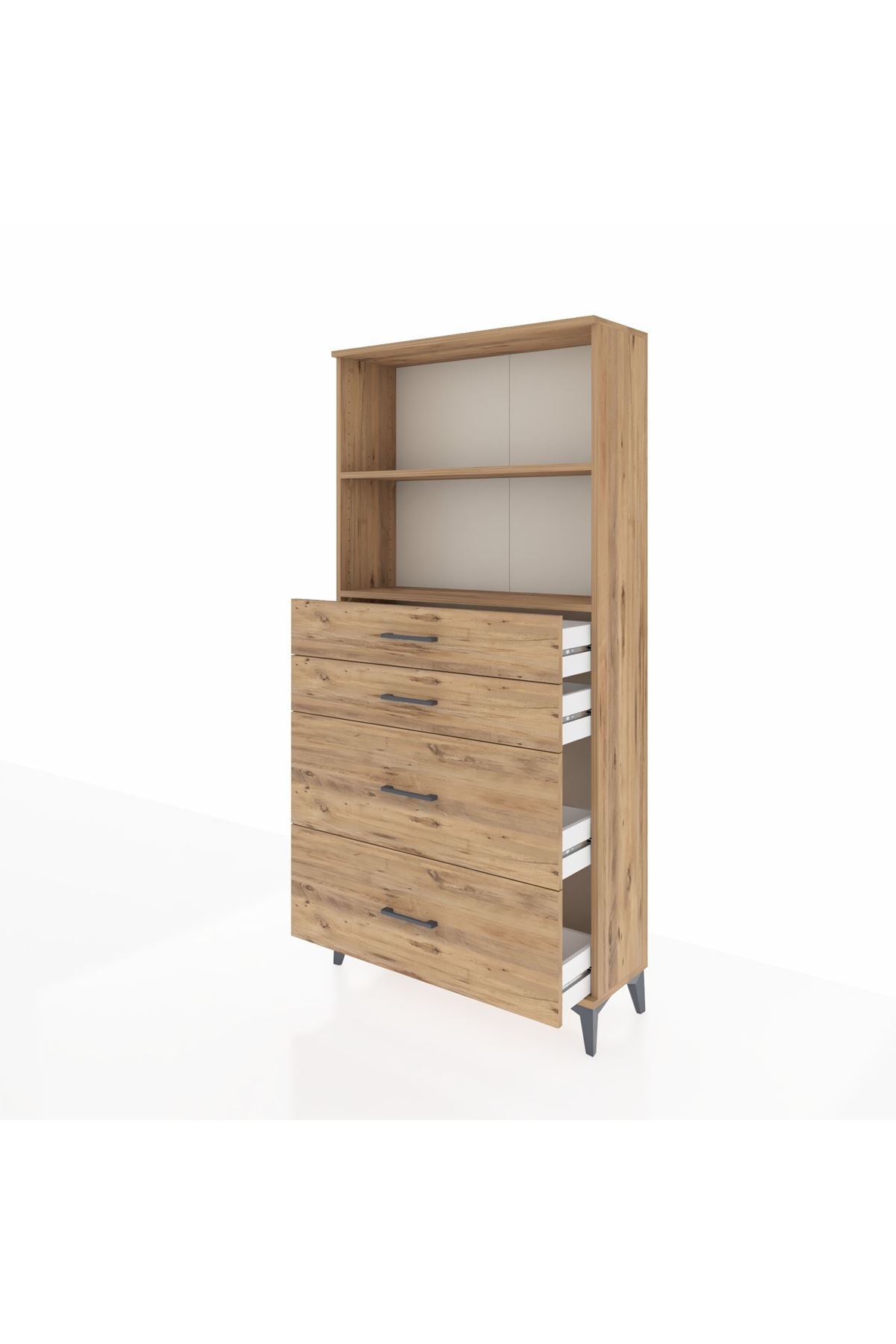 Arges Dolap 2 Raflı 4 Çekmeceli 88x30x182 Çam-Çam