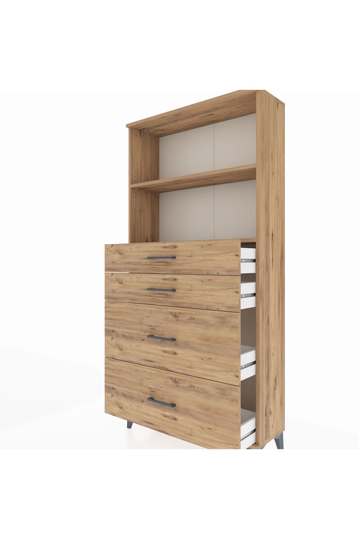 Arges Dolap 2 Raflı 4 Çekmeceli 88x30x182 Çam-Çam