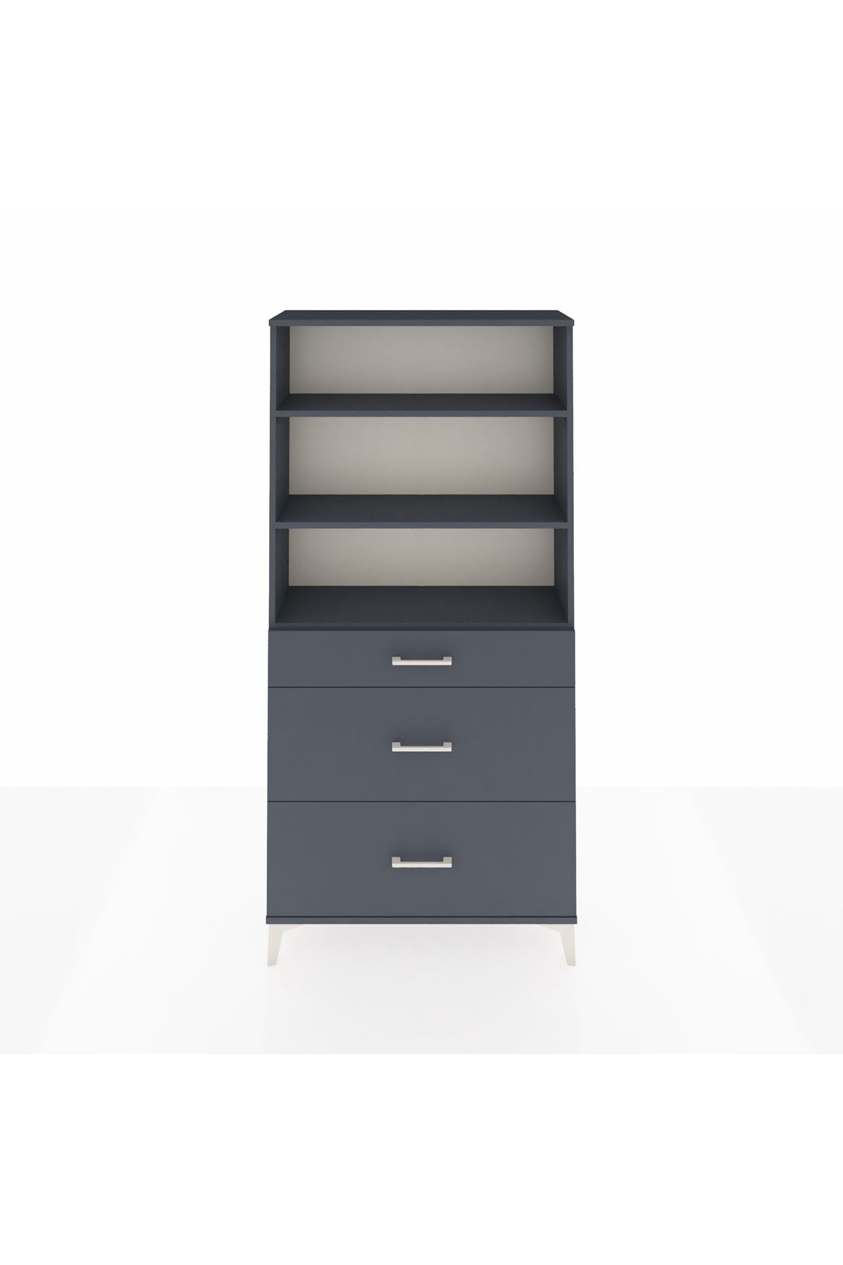 Arges Dolap 3 Raflı 3 Çekmeceli 88x30x182 Antrasit-Antrasit