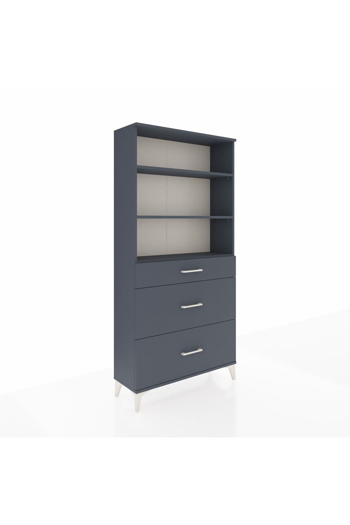 Arges Dolap 3 Raflı 3 Çekmeceli 88x30x182 Antrasit-Antrasit