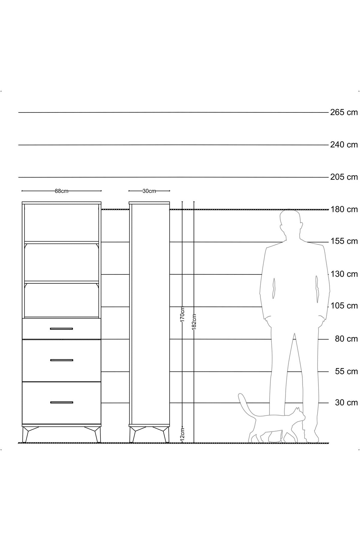 Arges Dolap 3 Raflı 3 Çekmeceli 88x30x182 Antrasit-Antrasit