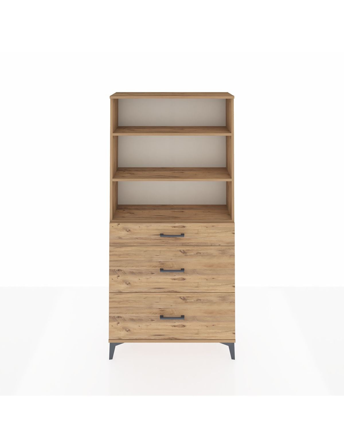 Arges Dolap 3 Raflı 3 Çekmeceli 88x30x182 Çam-Çam