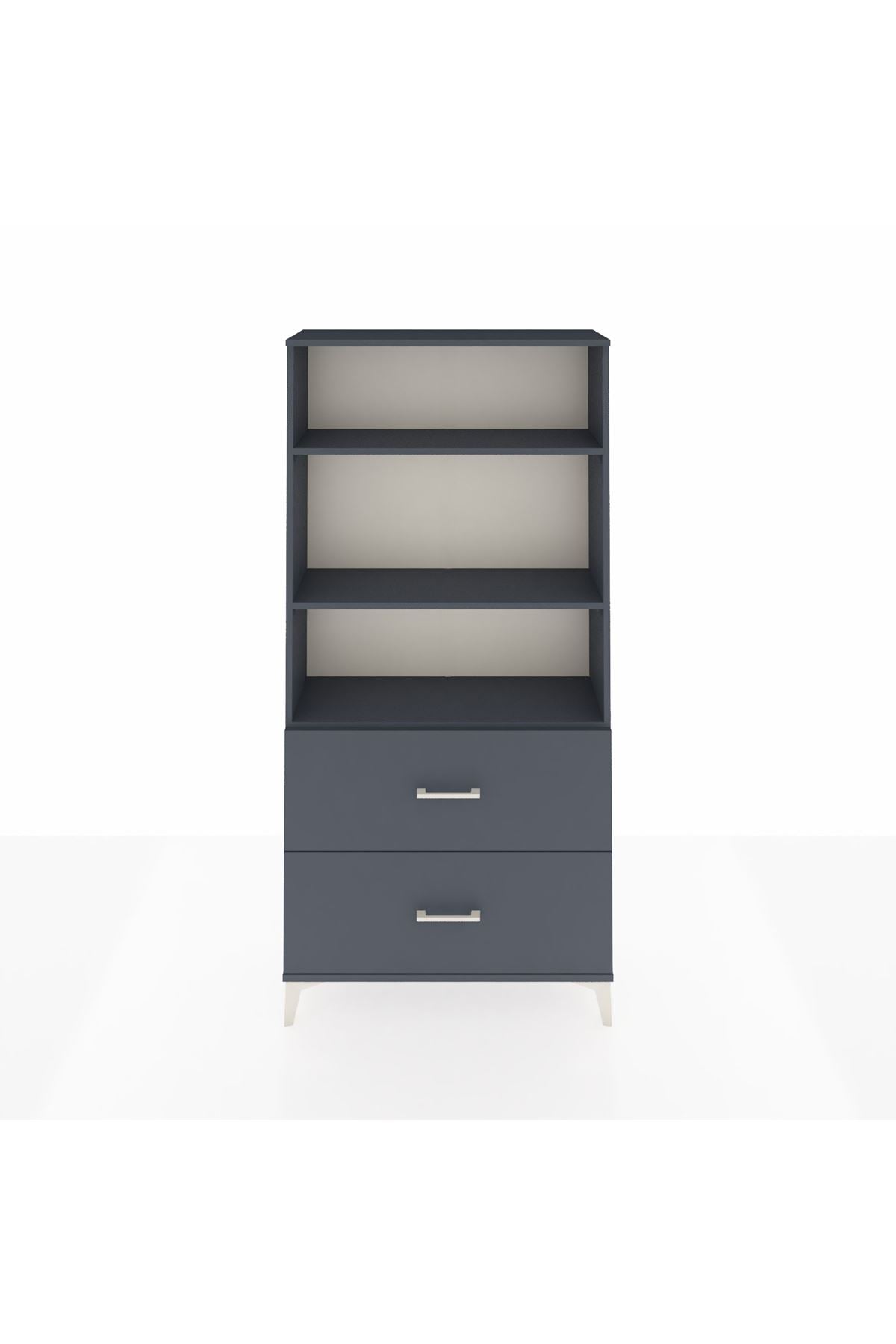 Arges Dolap 3 Raflı 2 Çekmeceli 88x30x182 Antrasit-Antrasit