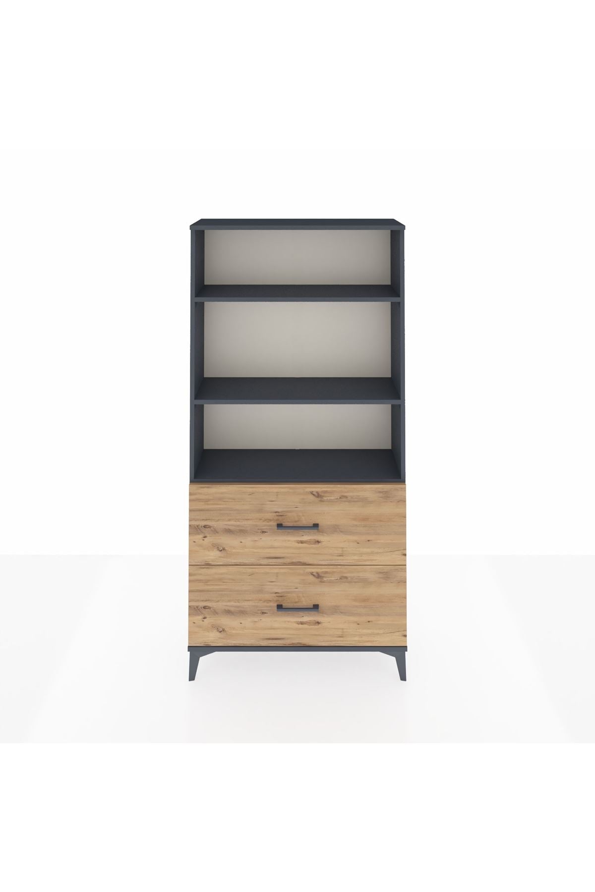 Arges Dolap 3 Raflı 2 Çekmeceli 88x30x182 Antrasit-Çam