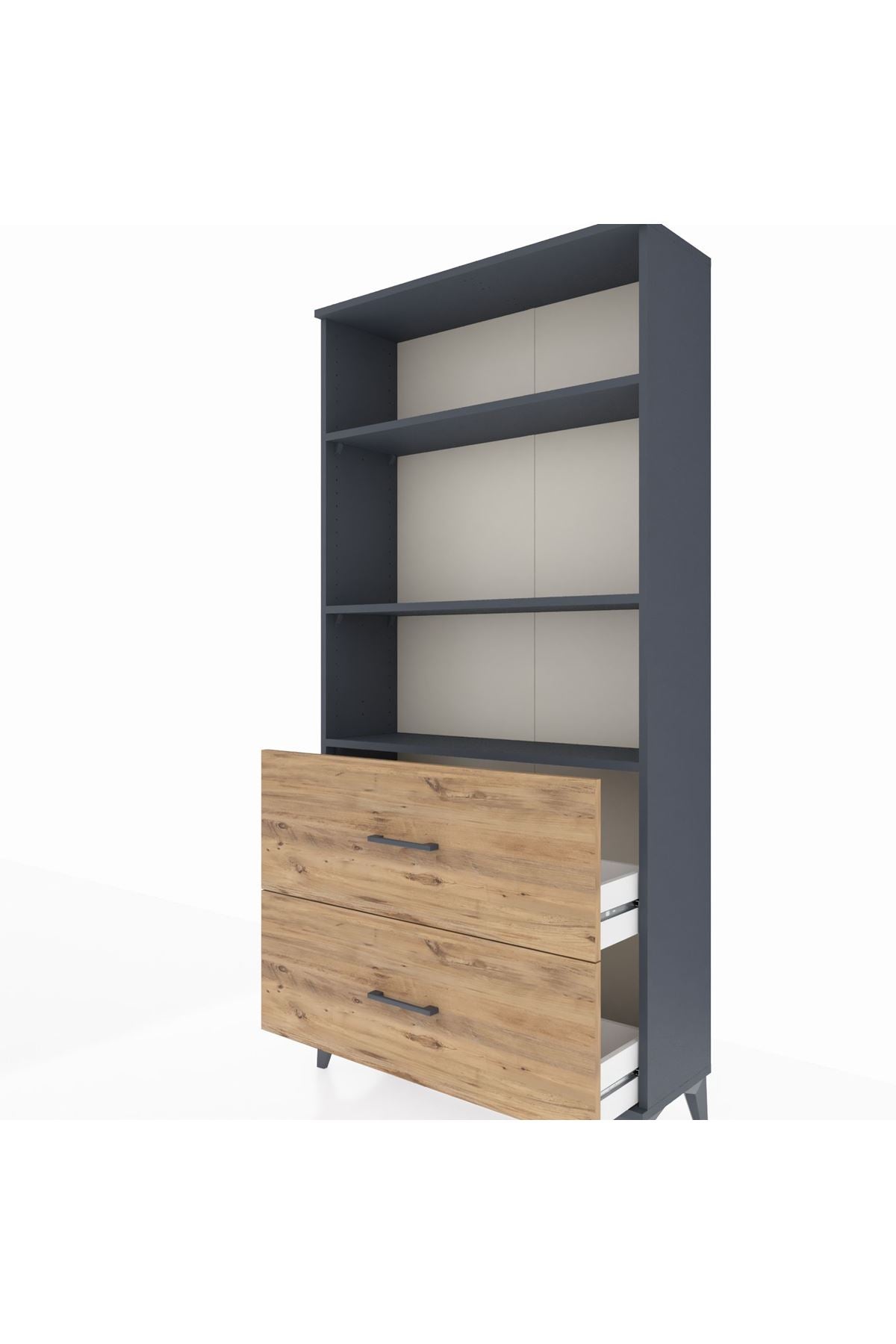 Arges Dolap 3 Raflı 2 Çekmeceli 88x30x182 Antrasit-Çam