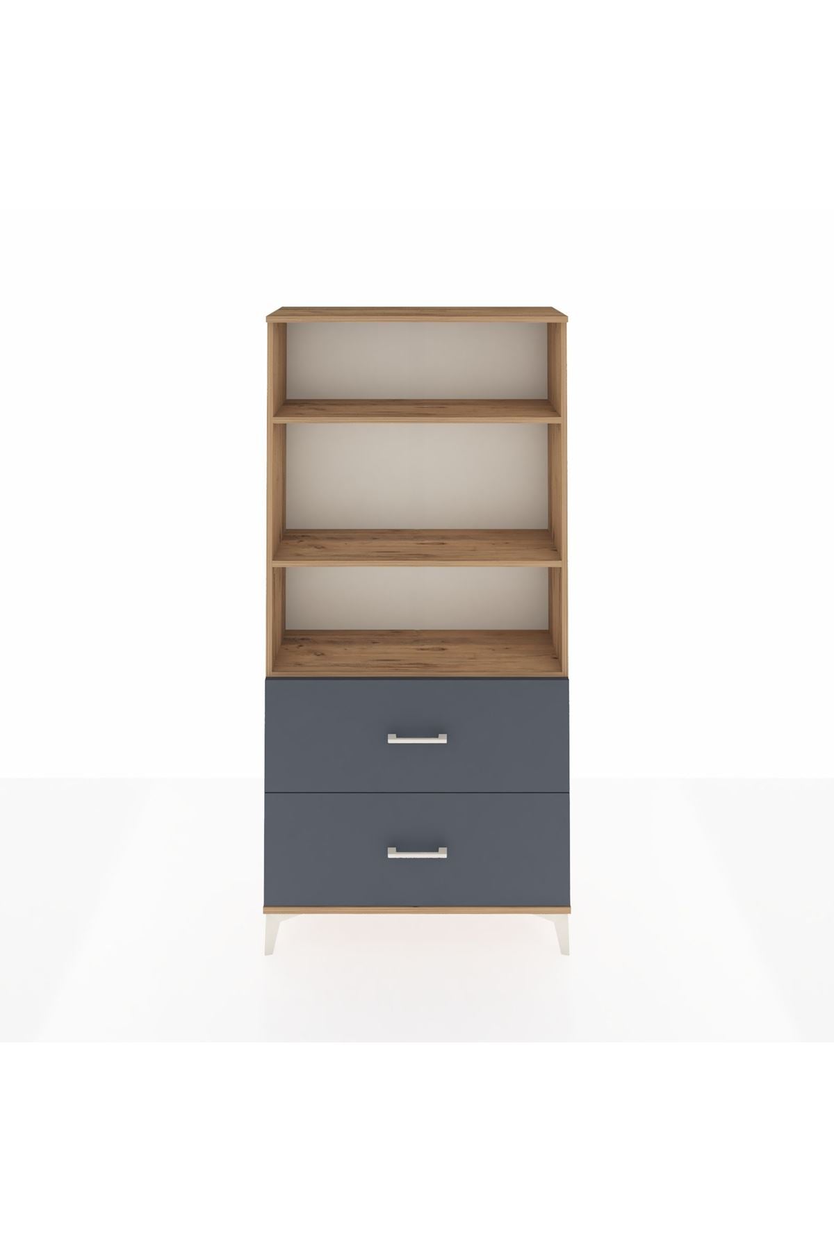 Arges Dolap 3 Raflı 2 Çekmeceli 88x30x182 Çam-Antrasit