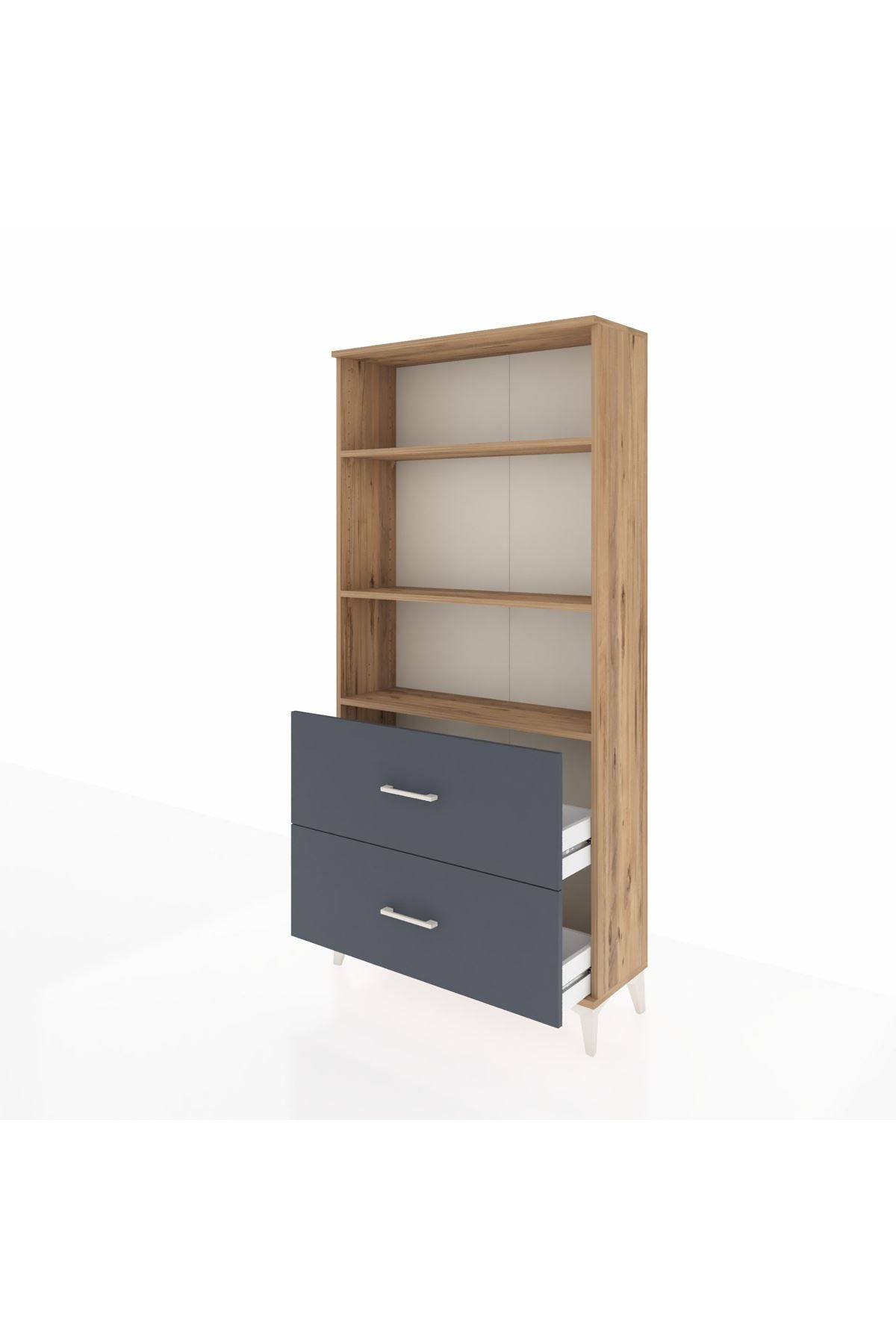 Arges Dolap 3 Raflı 2 Çekmeceli 88x30x182 Çam-Antrasit