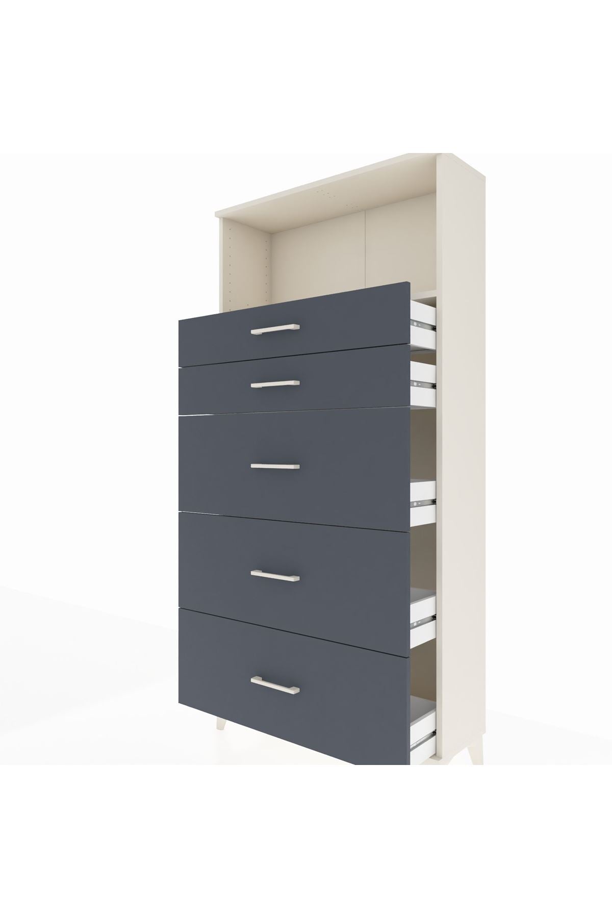 Arges Dolap Tek Raflı 5 Çekmeceli 88x30x182 Aytaşı-Antrasit