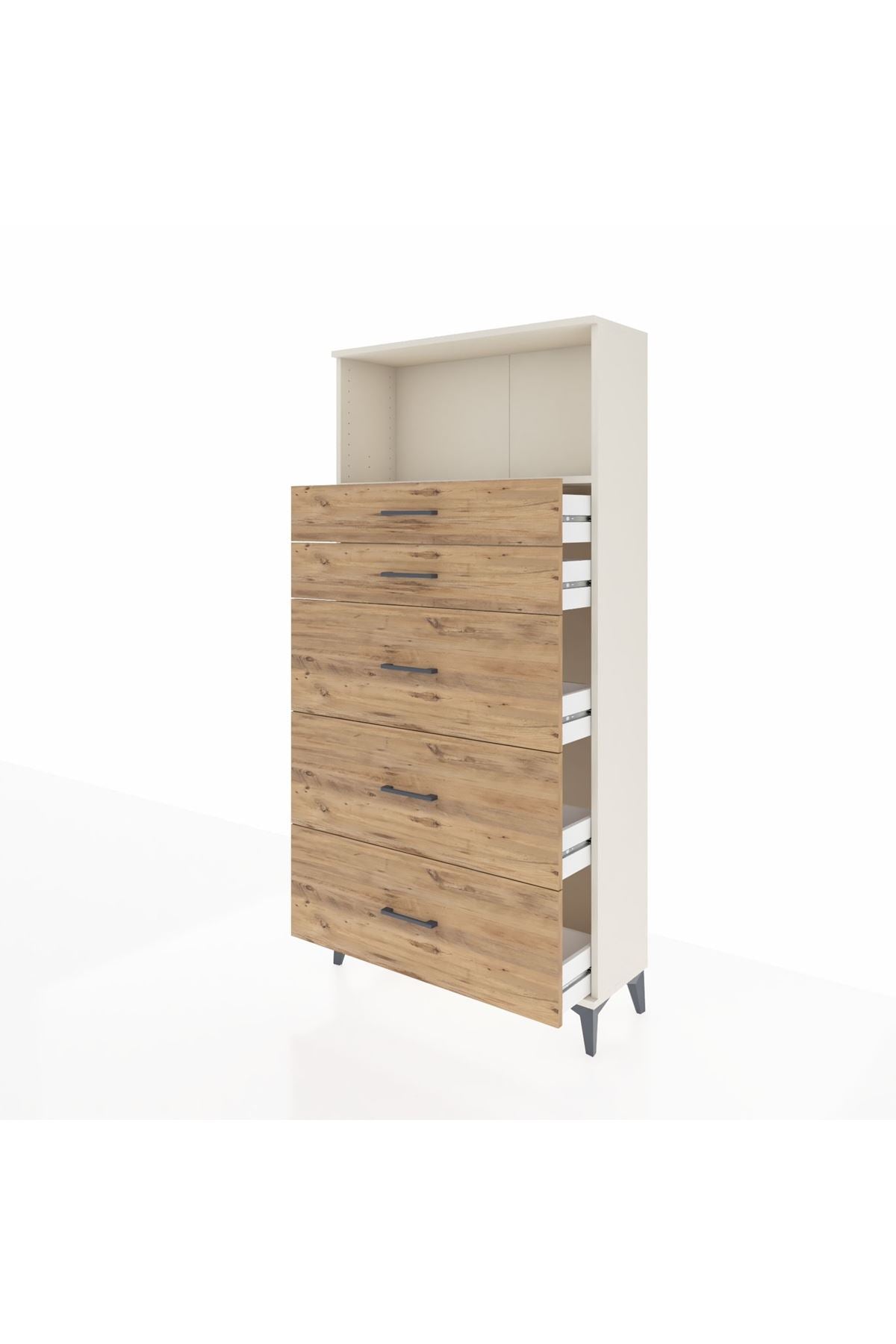 Arges Dolap Tek Raflı 5 Çekmeceli 88x30x182 Aytaşı-Çam