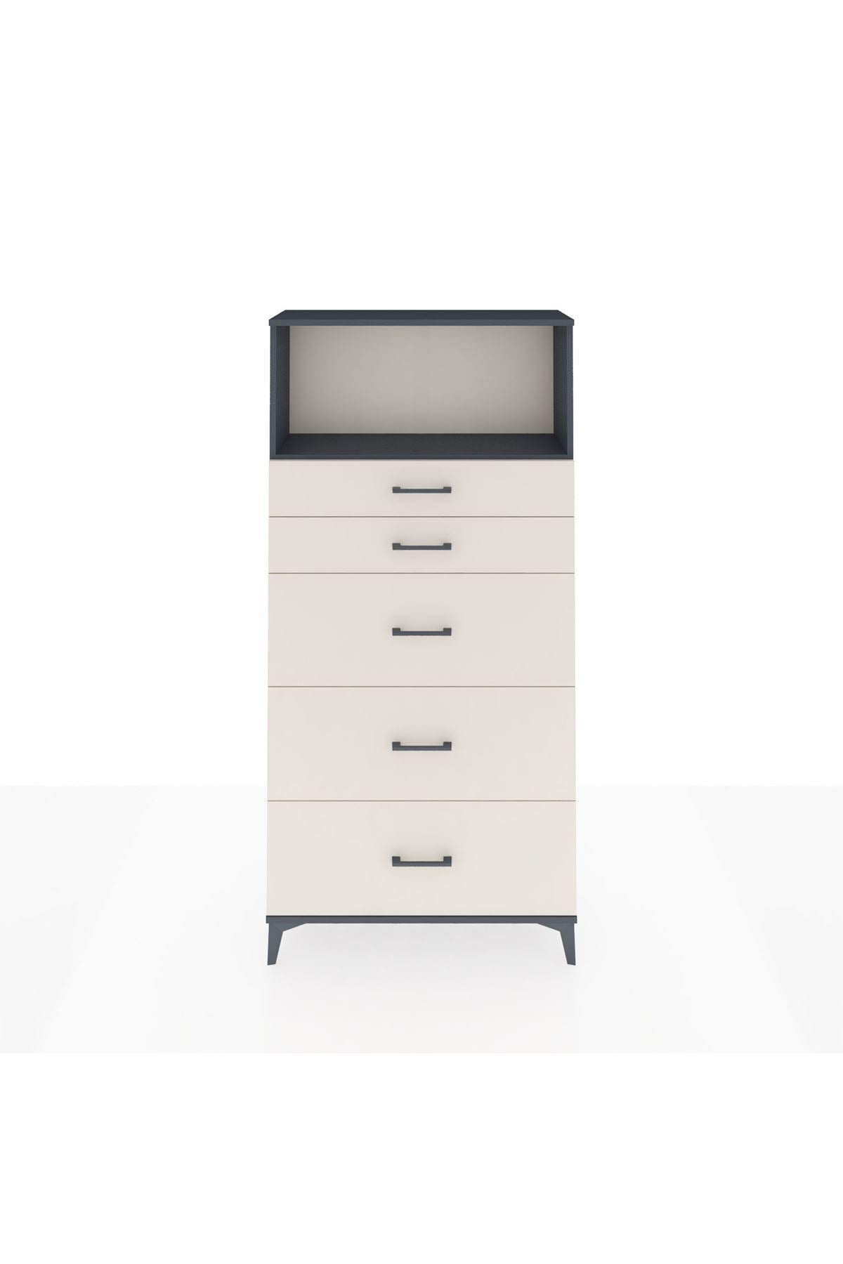 Arges Dolap Tek Raflı 5 Çekmeceli 88x30x182 Antrasit-Aytaşı