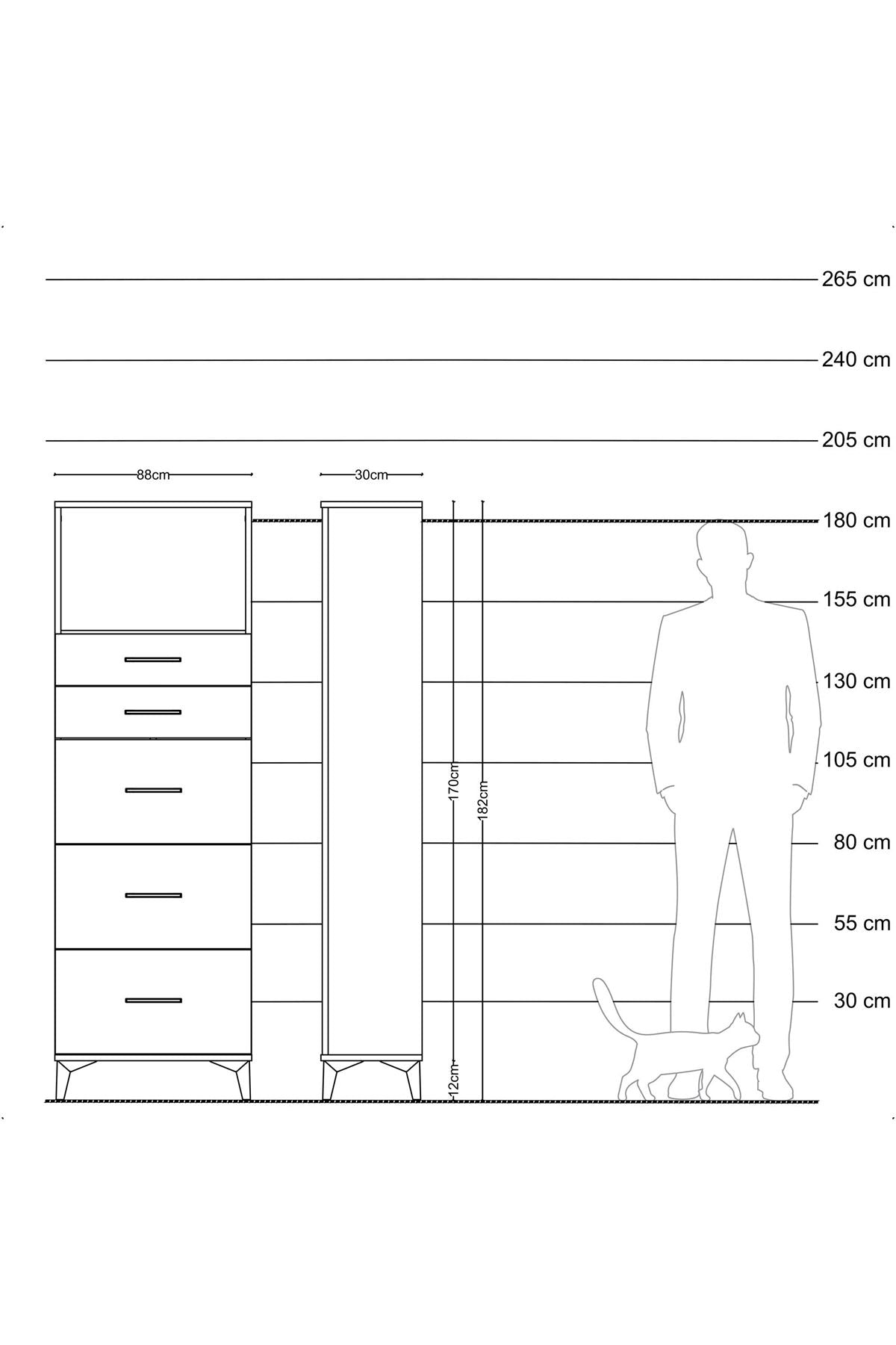 Arges Dolap Tek Raflı 5 Çekmeceli 88x30x182 Antrasit-Aytaşı