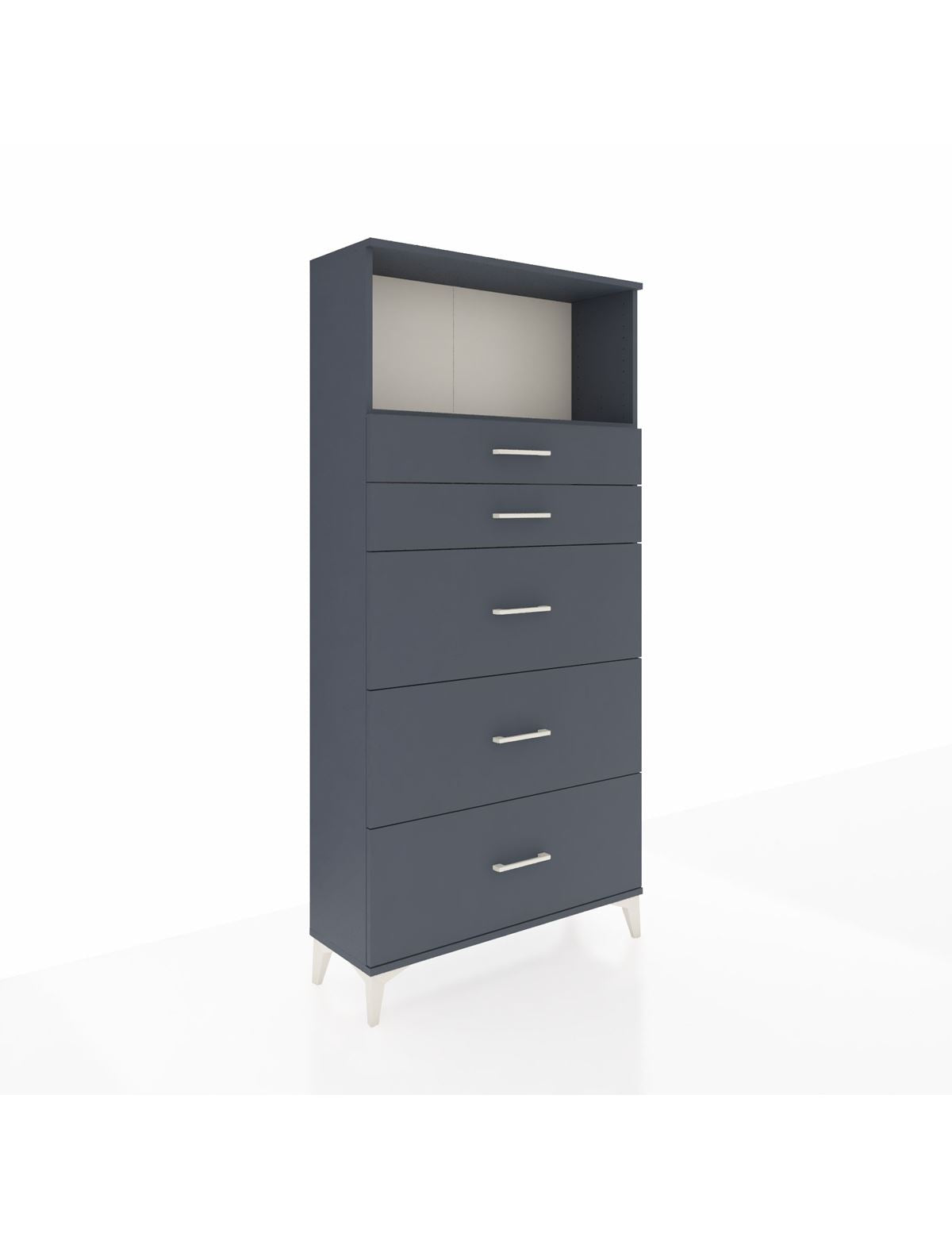 Arges Dolap Tek Raflı 5 Çekmeceli 88x30x182 Antrasit-Antrasit