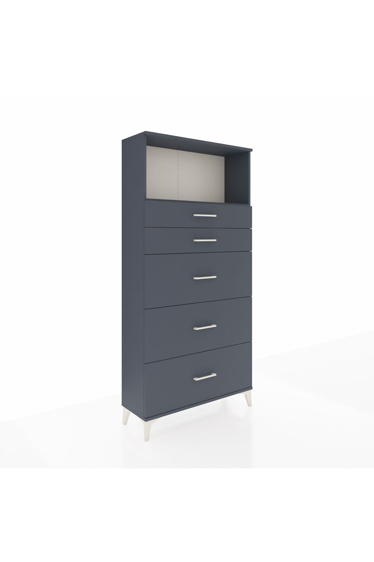 Arges Dolap Tek Raflı 5 Çekmeceli 88x30x182 Antrasit-Antrasit