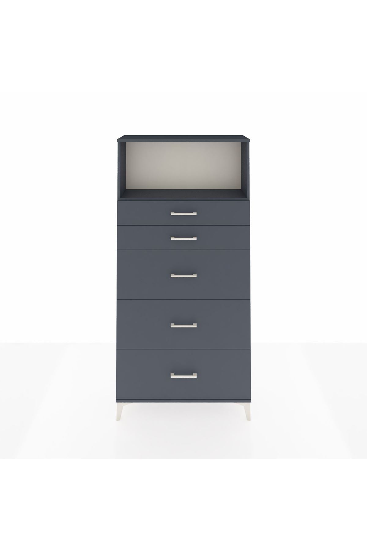 Arges Dolap Tek Raflı 5 Çekmeceli 88x30x182 Antrasit-Antrasit