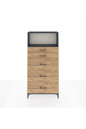 Arges Dolap Tek Raflı 5 Çekmeceli 88x30x182 Antrasit-Çam