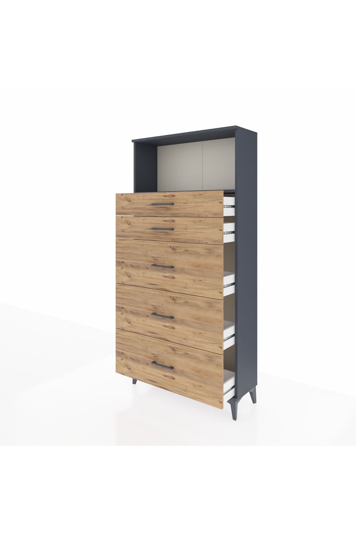 Arges Dolap Tek Raflı 5 Çekmeceli 88x30x182 Antrasit-Çam