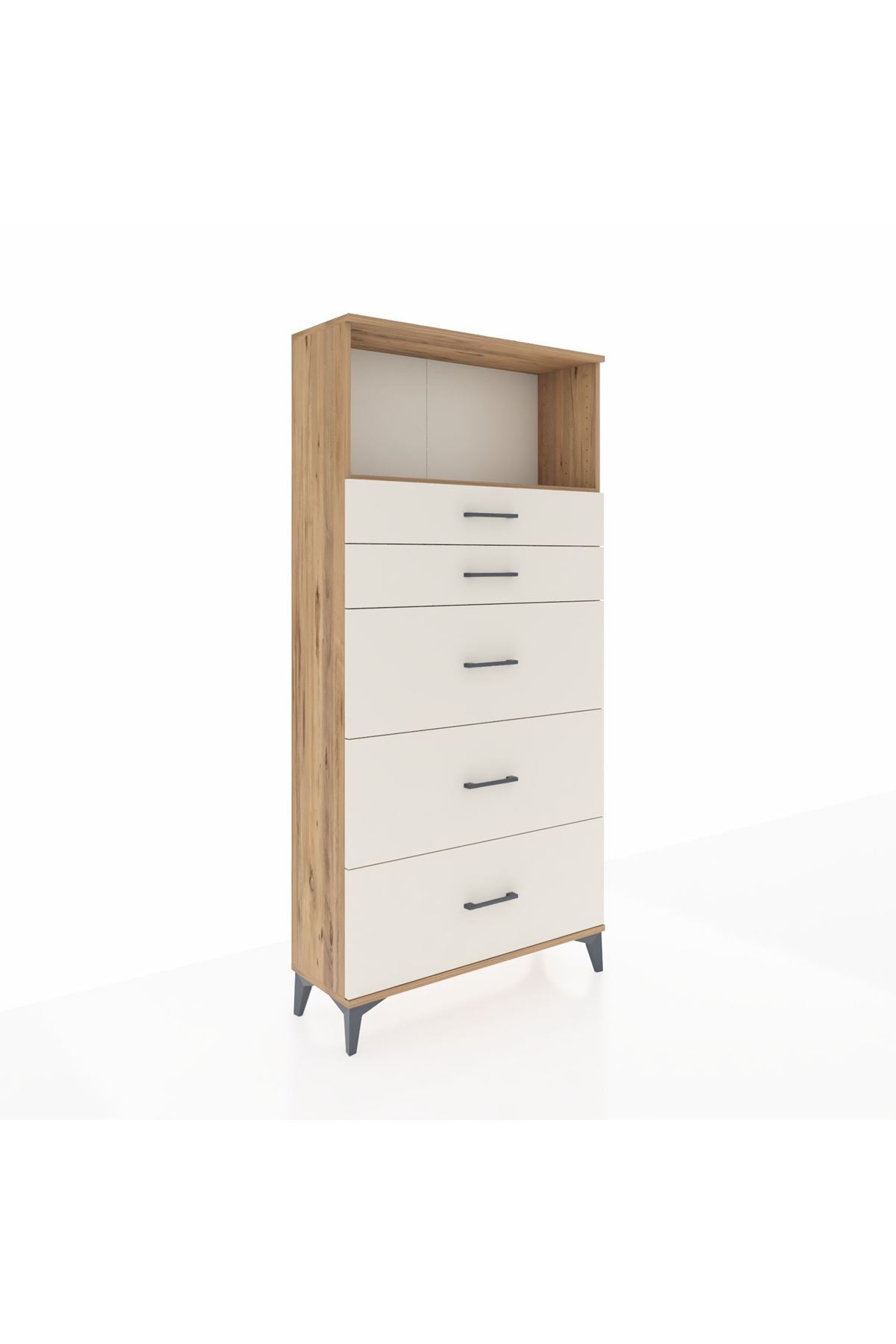 Arges Dolap Tek Raflı 5 Çekmeceli 88x30x182 Çam-Aytaşı