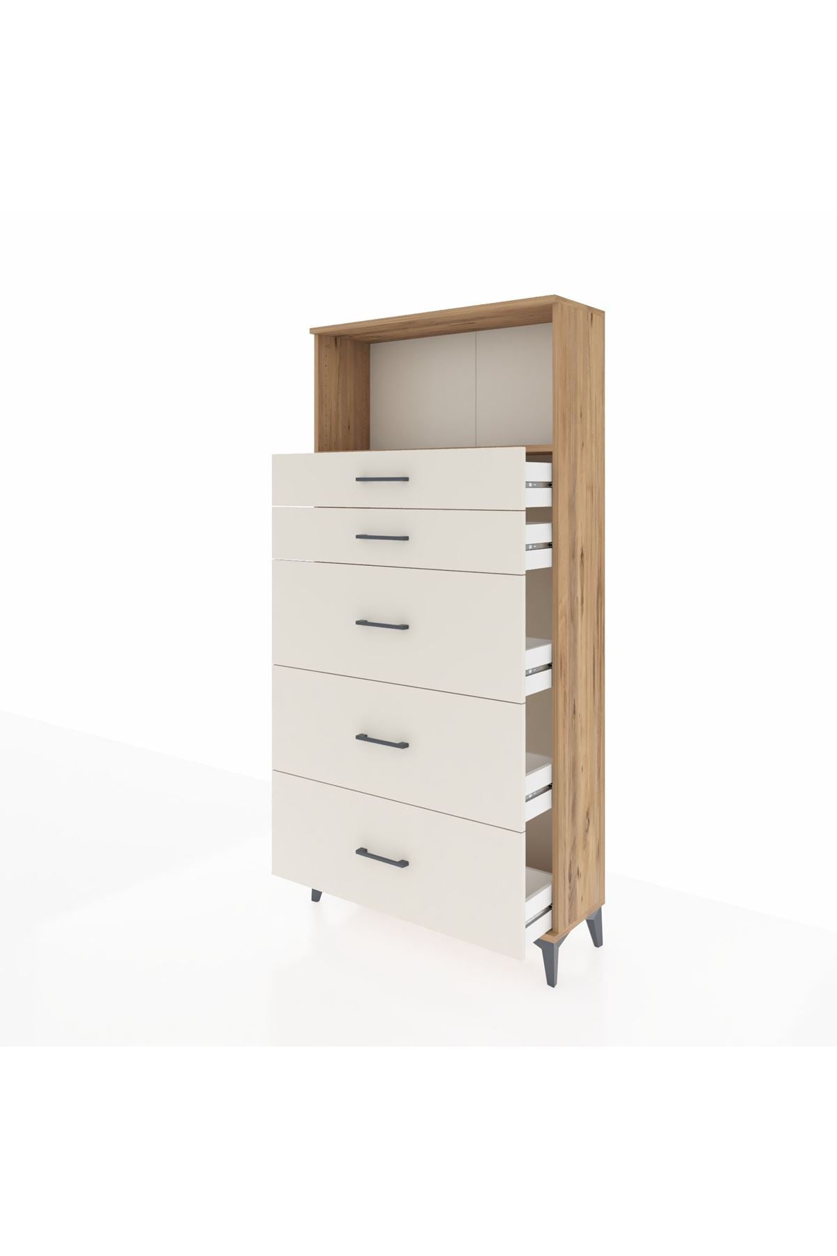 Arges Dolap Tek Raflı 5 Çekmeceli 88x30x182 Çam-Aytaşı