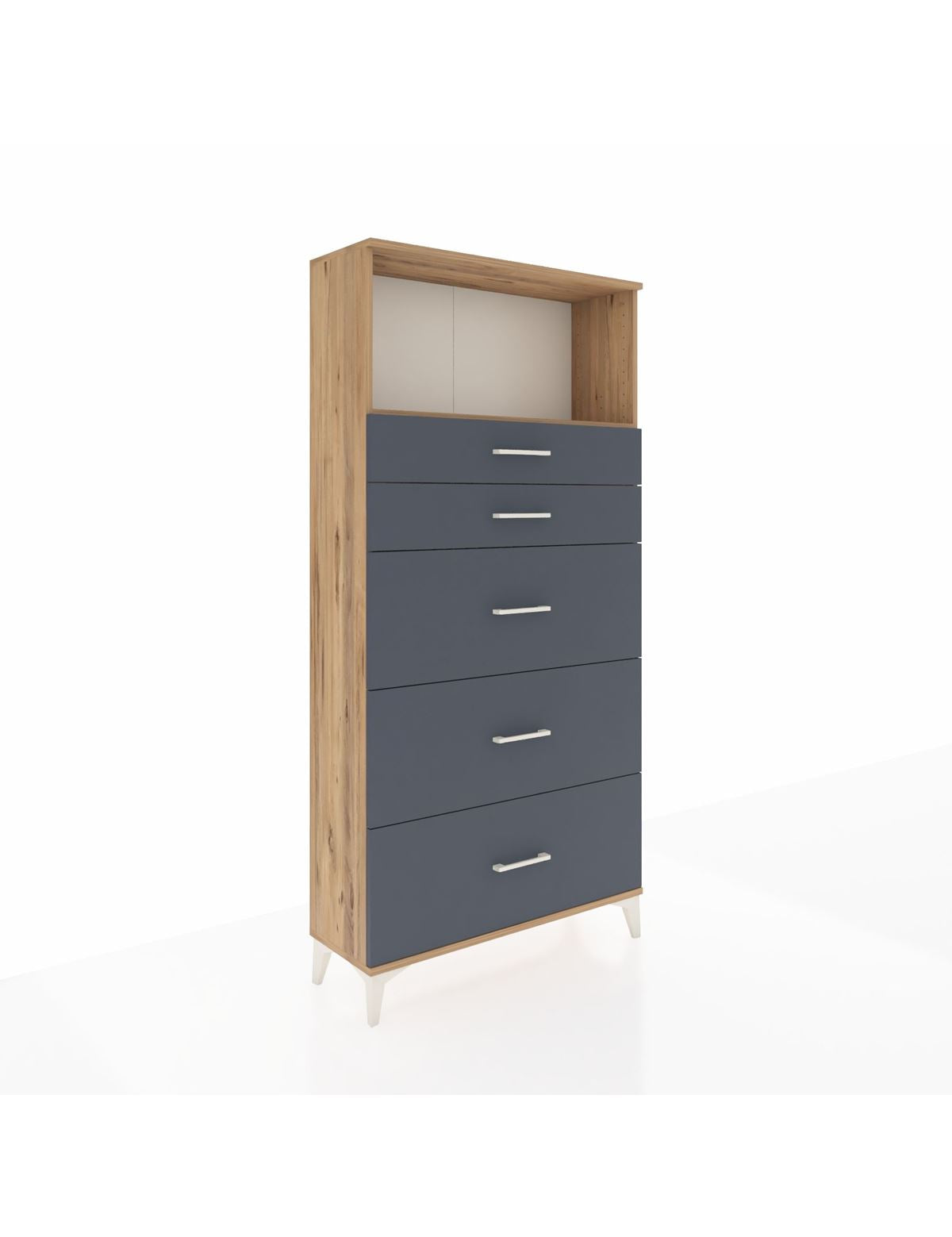 Arges Dolap Tek Raflı 5 Çekmeceli 88x30x182 Çam-Antrasit