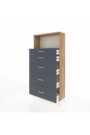 Arges Dolap Tek Raflı 5 Çekmeceli 88x30x182 Çam-Antrasit