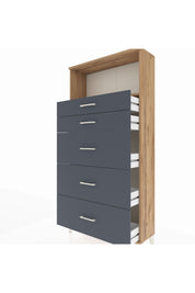 Arges Dolap Tek Raflı 5 Çekmeceli 88x30x182 Çam-Antrasit