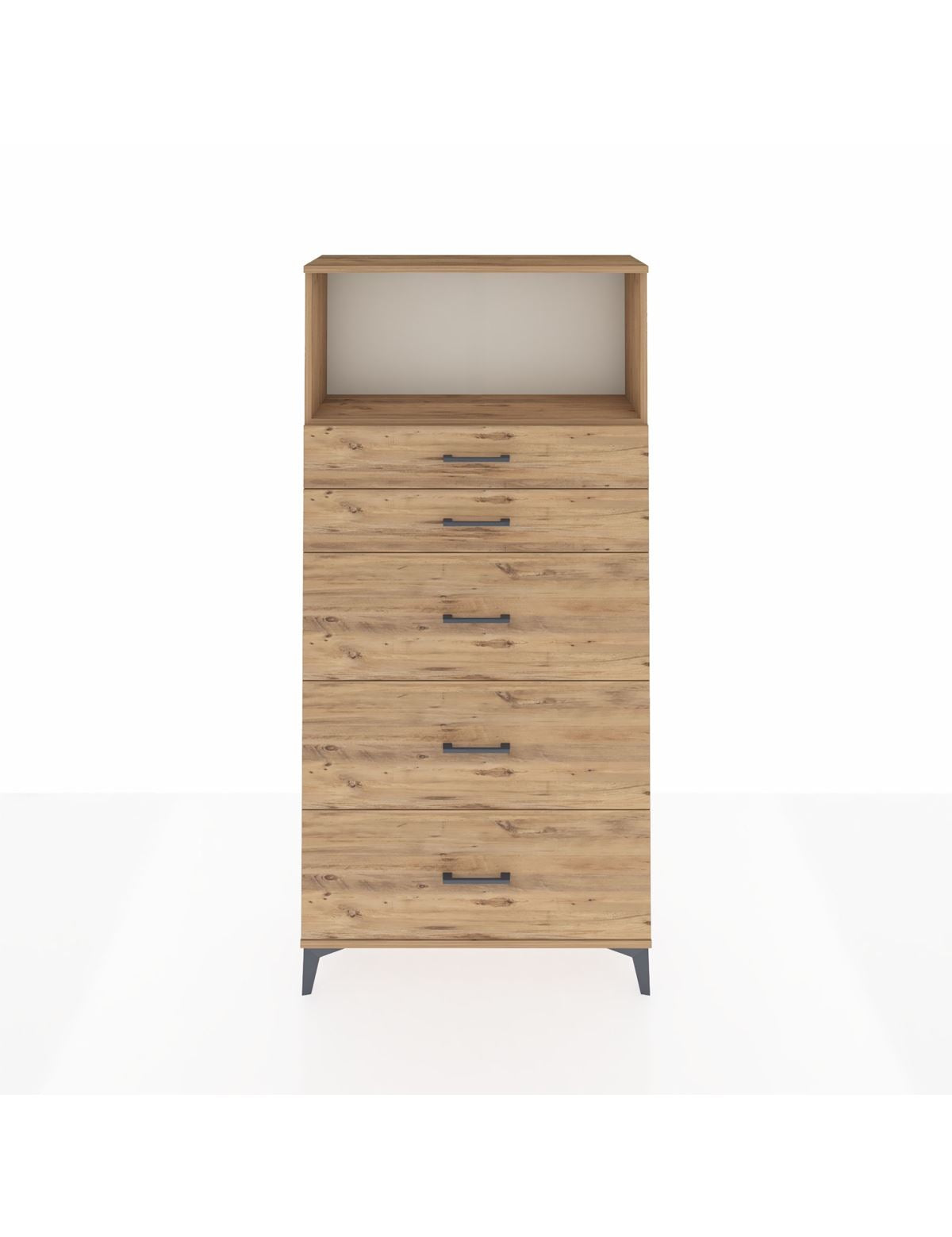 Arges Dolap Tek Raflı 5 Çekmeceli 88x30x182 Çam-Çam