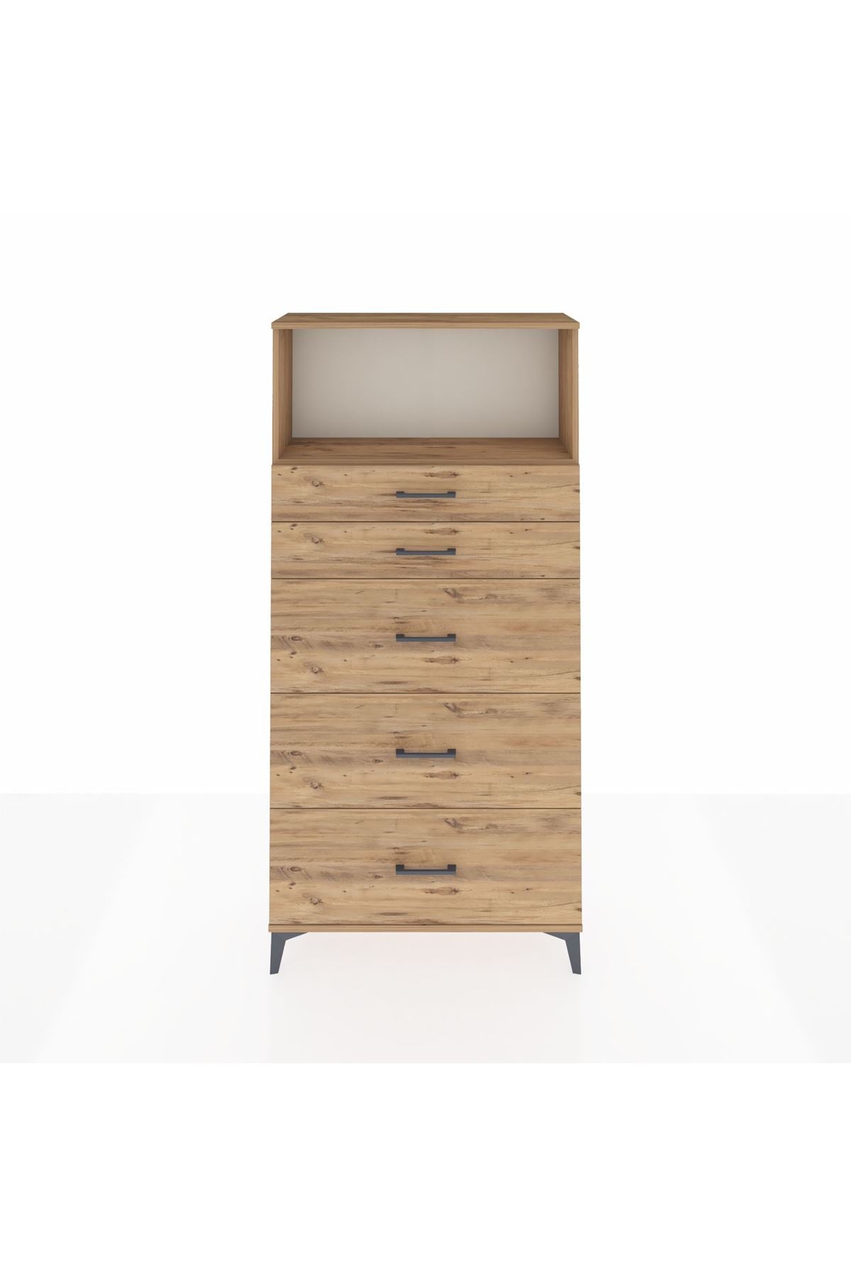 Arges Dolap Tek Raflı 5 Çekmeceli 88x30x182 Çam-Çam