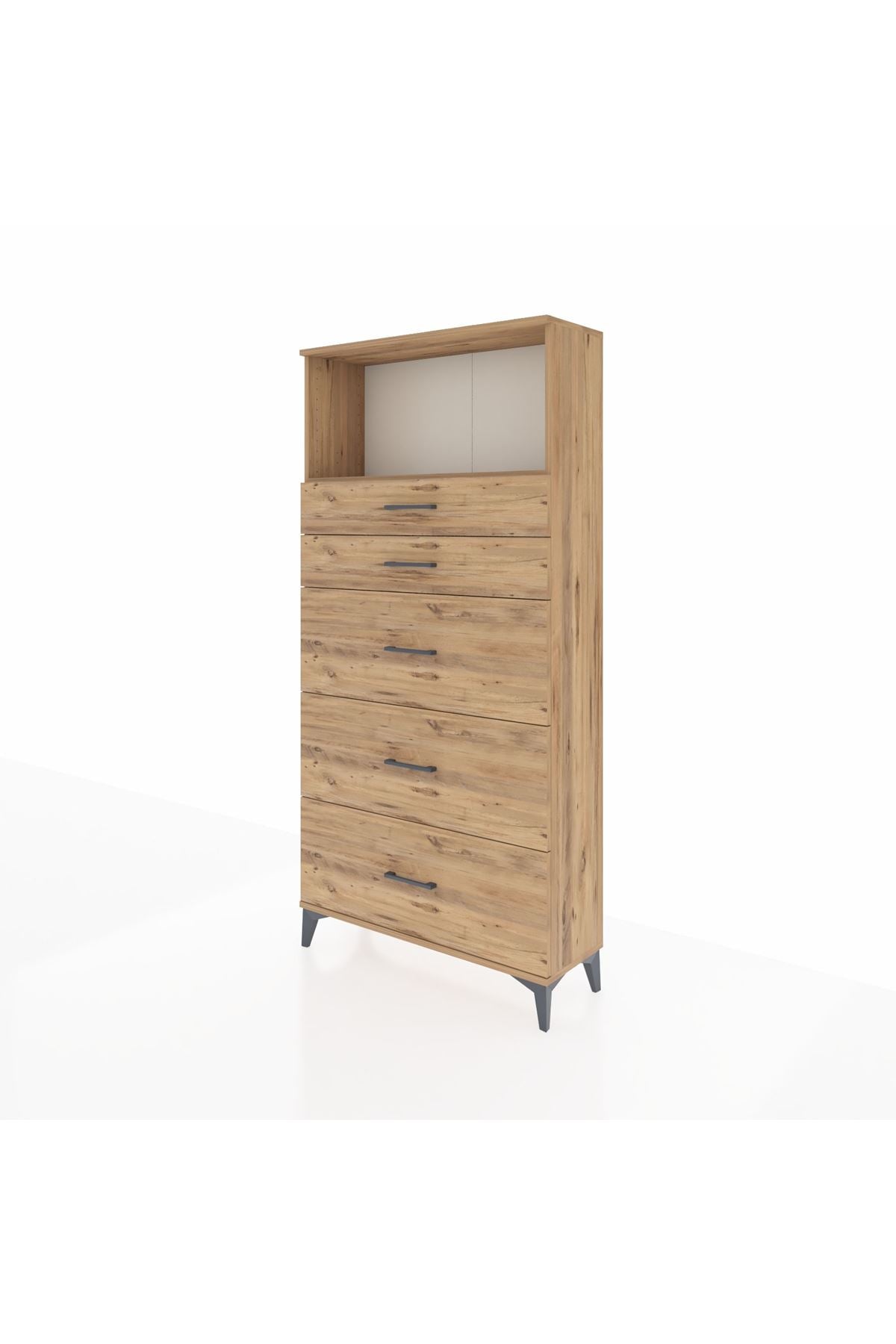 Arges Dolap Tek Raflı 5 Çekmeceli 88x30x182 Çam-Çam