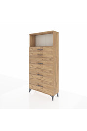 Arges Dolap Tek Raflı 5 Çekmeceli 88x30x182 Çam-Çam