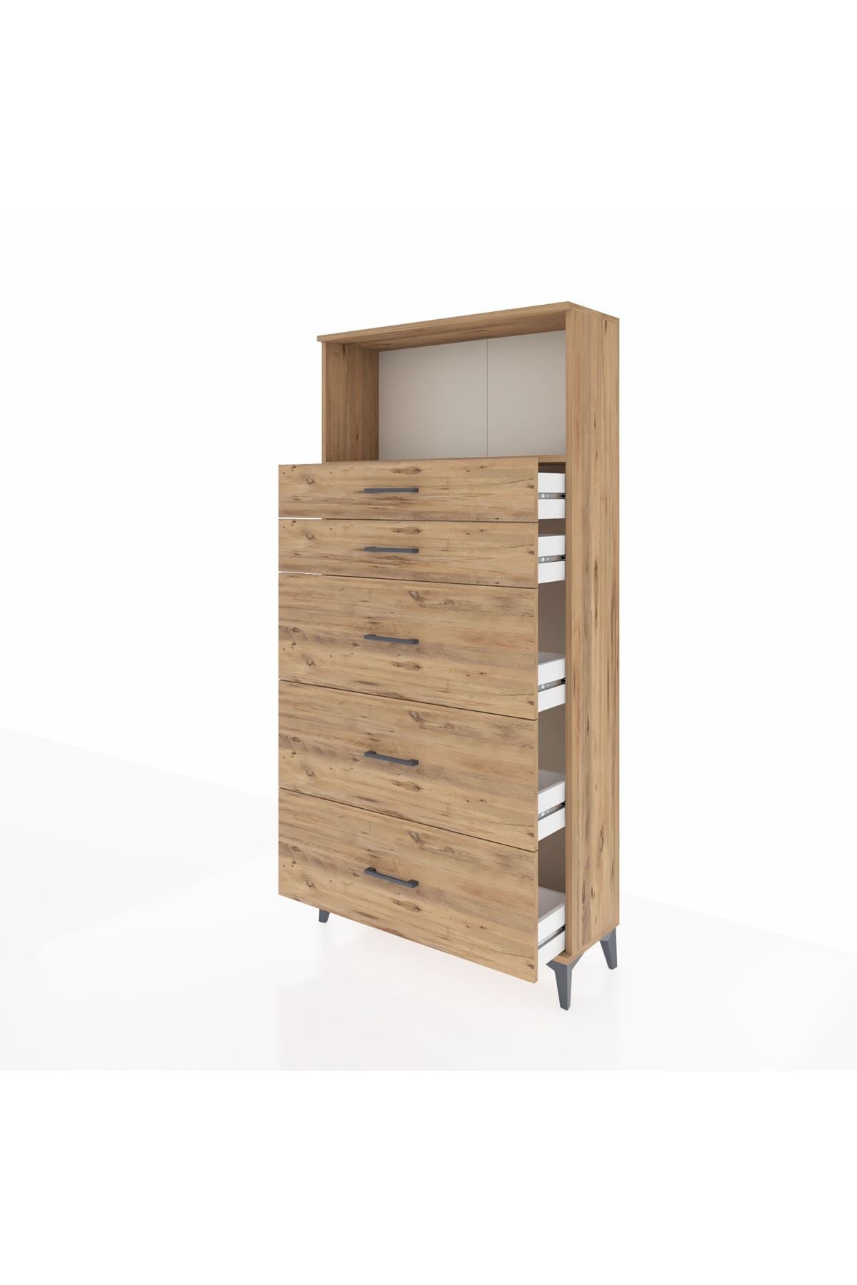 Arges Dolap Tek Raflı 5 Çekmeceli 88x30x182 Çam-Çam