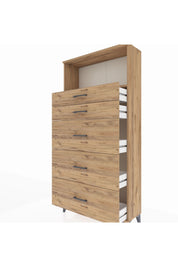 Arges Dolap Tek Raflı 5 Çekmeceli 88x30x182 Çam-Çam