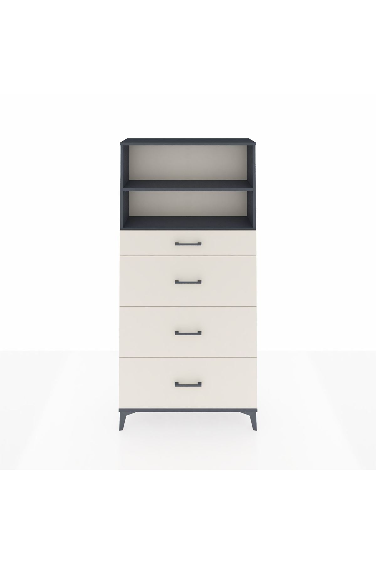 Arges Dolap 2 Raflı 4 Çekmeceli 88x30x182 Antrasit-Aytaşı