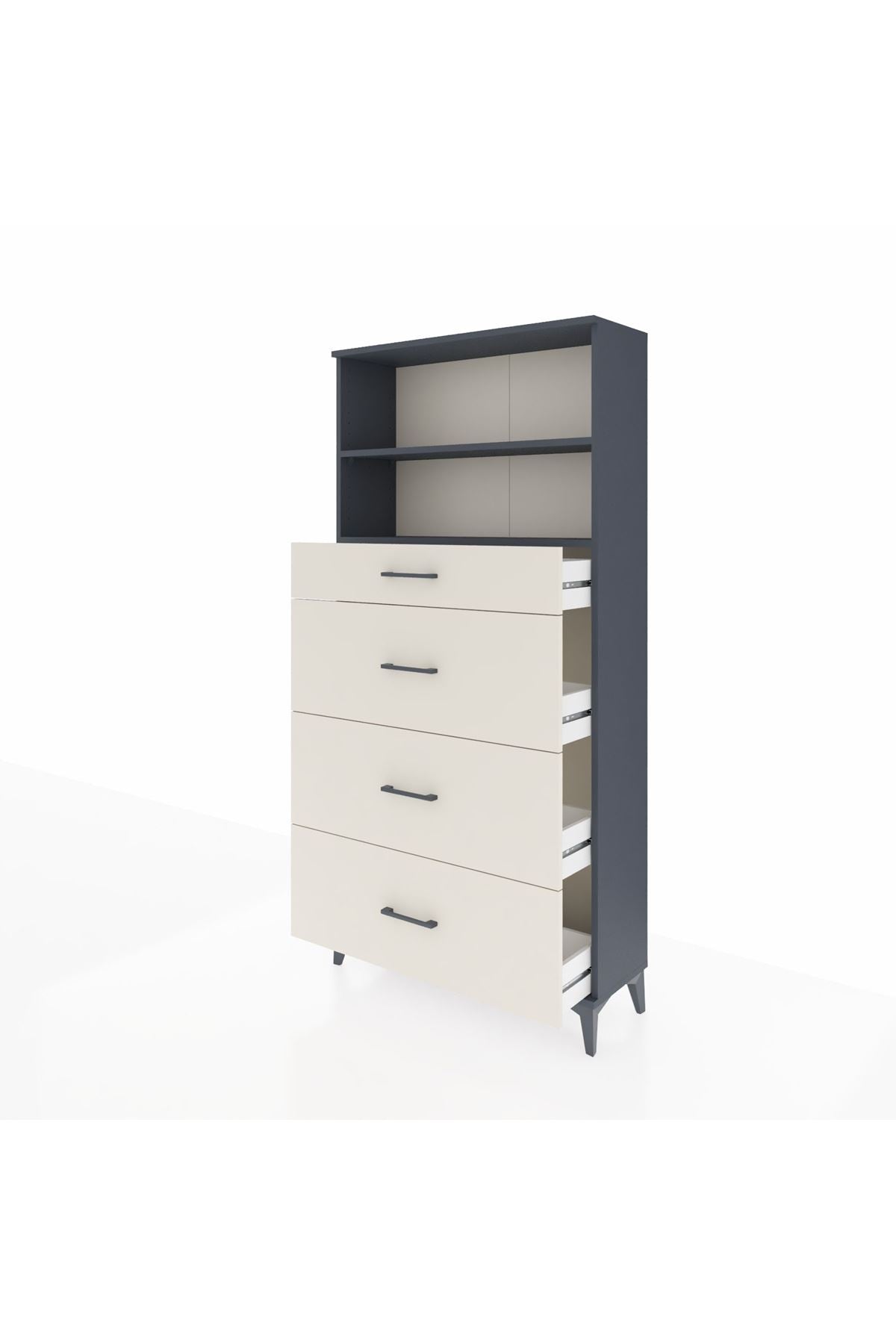 Arges Dolap 2 Raflı 4 Çekmeceli 88x30x182 Antrasit-Aytaşı