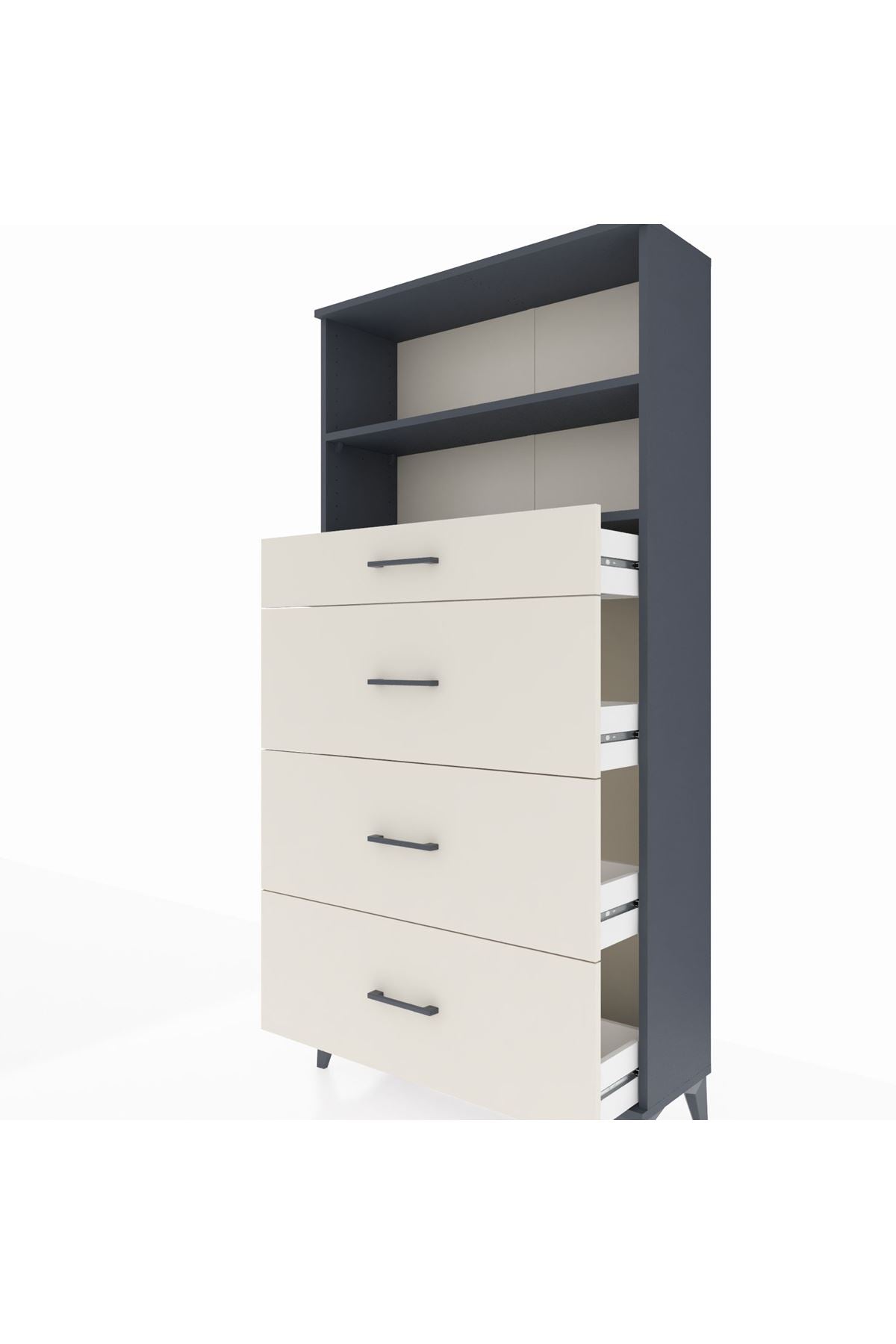 Arges Dolap 2 Raflı 4 Çekmeceli 88x30x182 Antrasit-Aytaşı