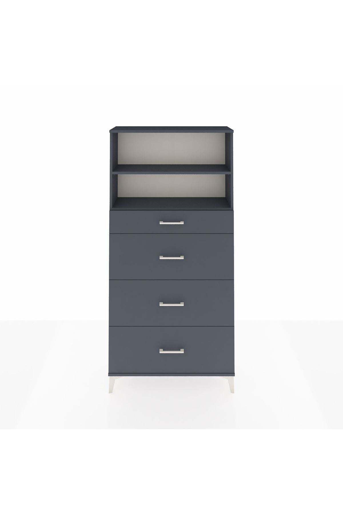 Arges Dolap 2 Raflı 4 Çekmeceli 88x30x182 Antrasit-Antrasit