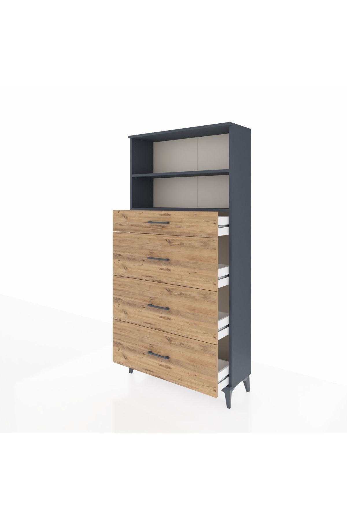 Arges Dolap 2 Raflı 4 Çekmeceli 88x30x182 Antrasit-Çam