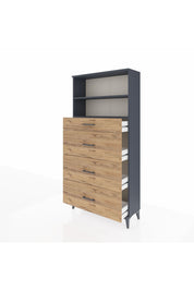 Arges Dolap 2 Raflı 4 Çekmeceli 88x30x182 Antrasit-Çam