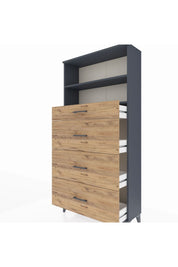 Arges Dolap 2 Raflı 4 Çekmeceli 88x30x182 Antrasit-Çam
