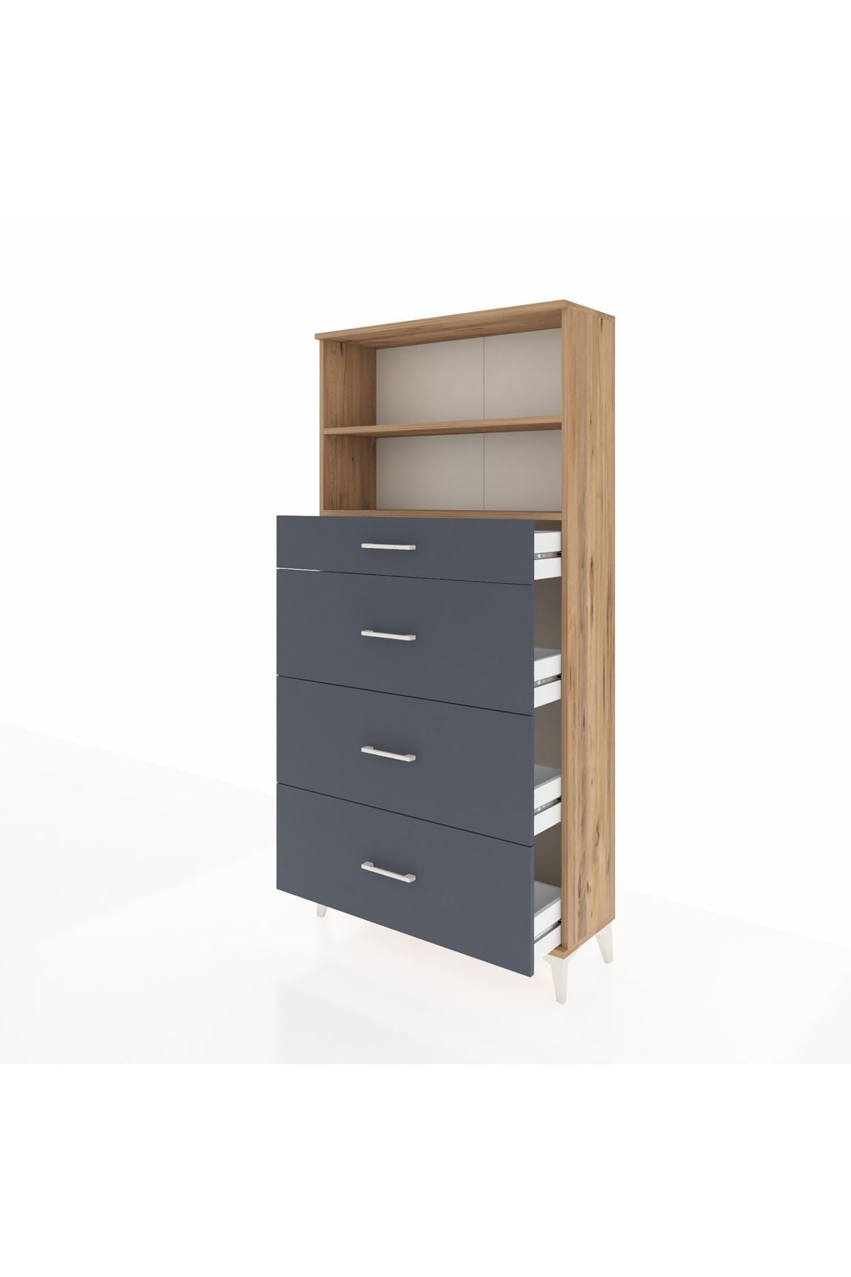 Arges Dolap 2 Raflı 4 Çekmeceli 88x30x182 Çam-Antrasit